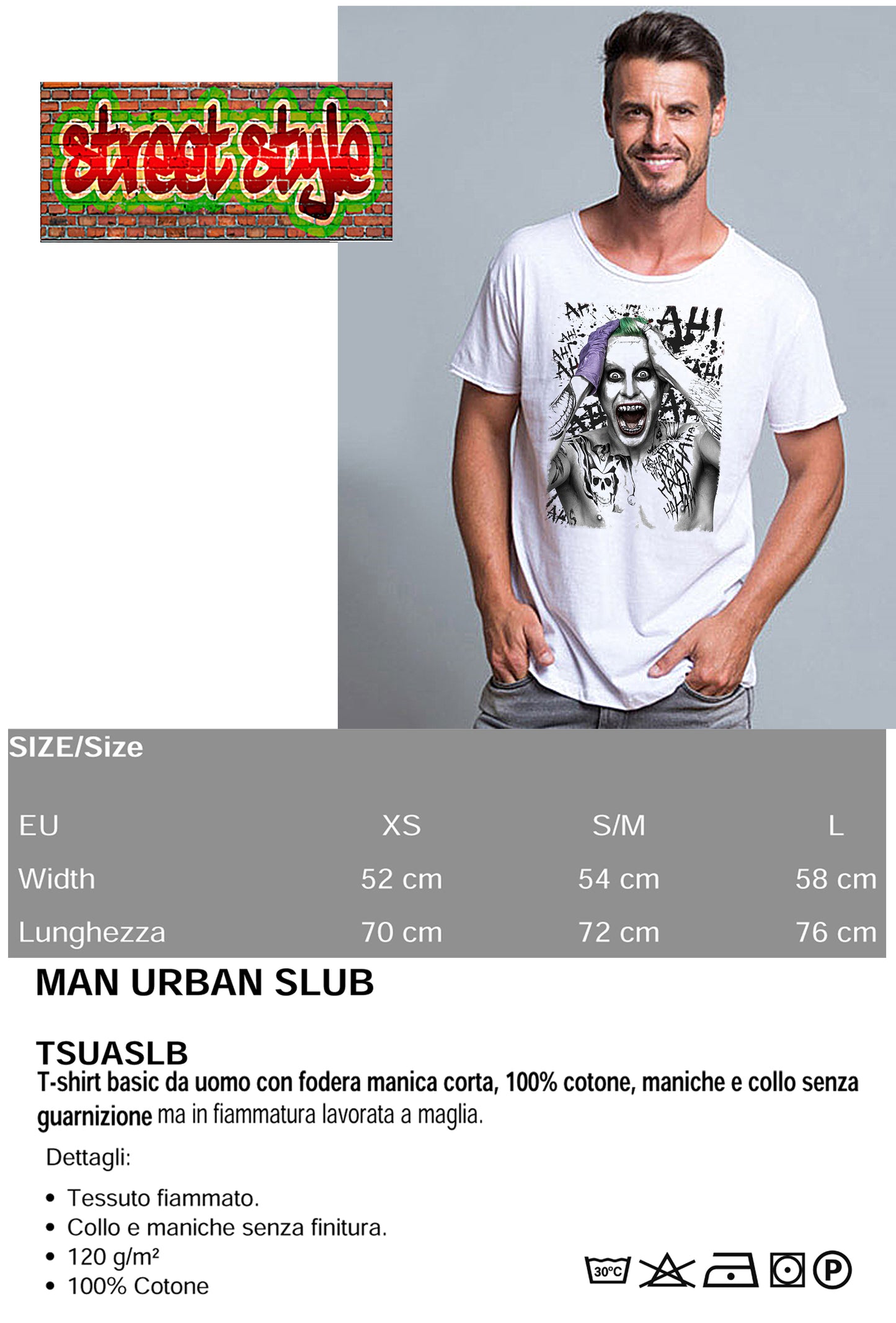 Suicide Joker Scratc Super Eroi Fumetti 18-107 T-shirt Urban Slub Men Uomo 100% Cotone Fiammato JK