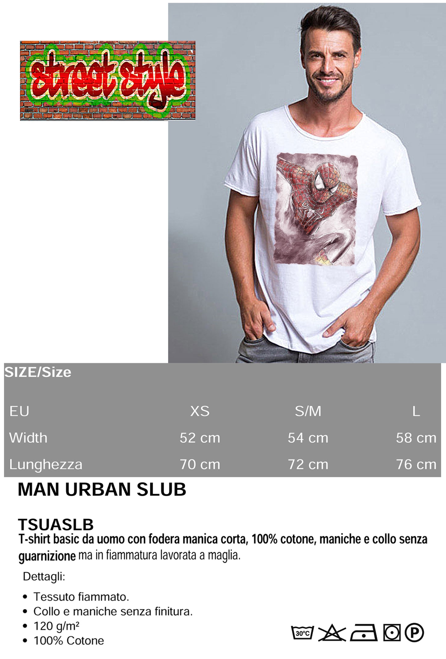 Uomo Ragno Scratc Super Eroi Fumetti 18-105 T-shirt Urban Slub Men Uomo 100% Cotone Fiammato JK