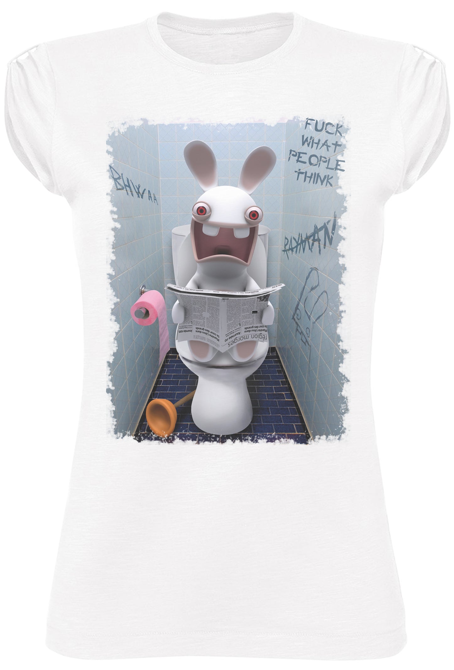 Rayman Raving Rabbids Scerzoso Cartoon 2044 Moda Urban Slub Lady Donna 100% Cotone Fiammato BS