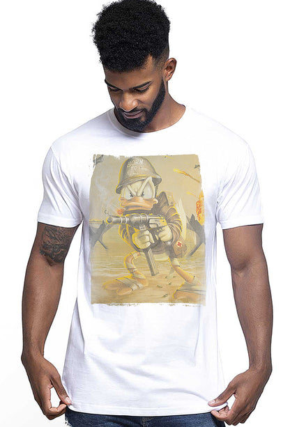 Duck Born Cartoon Fumetti 2054 T-shirt Urban Men Uomo 100% Cotone Pettinato JK