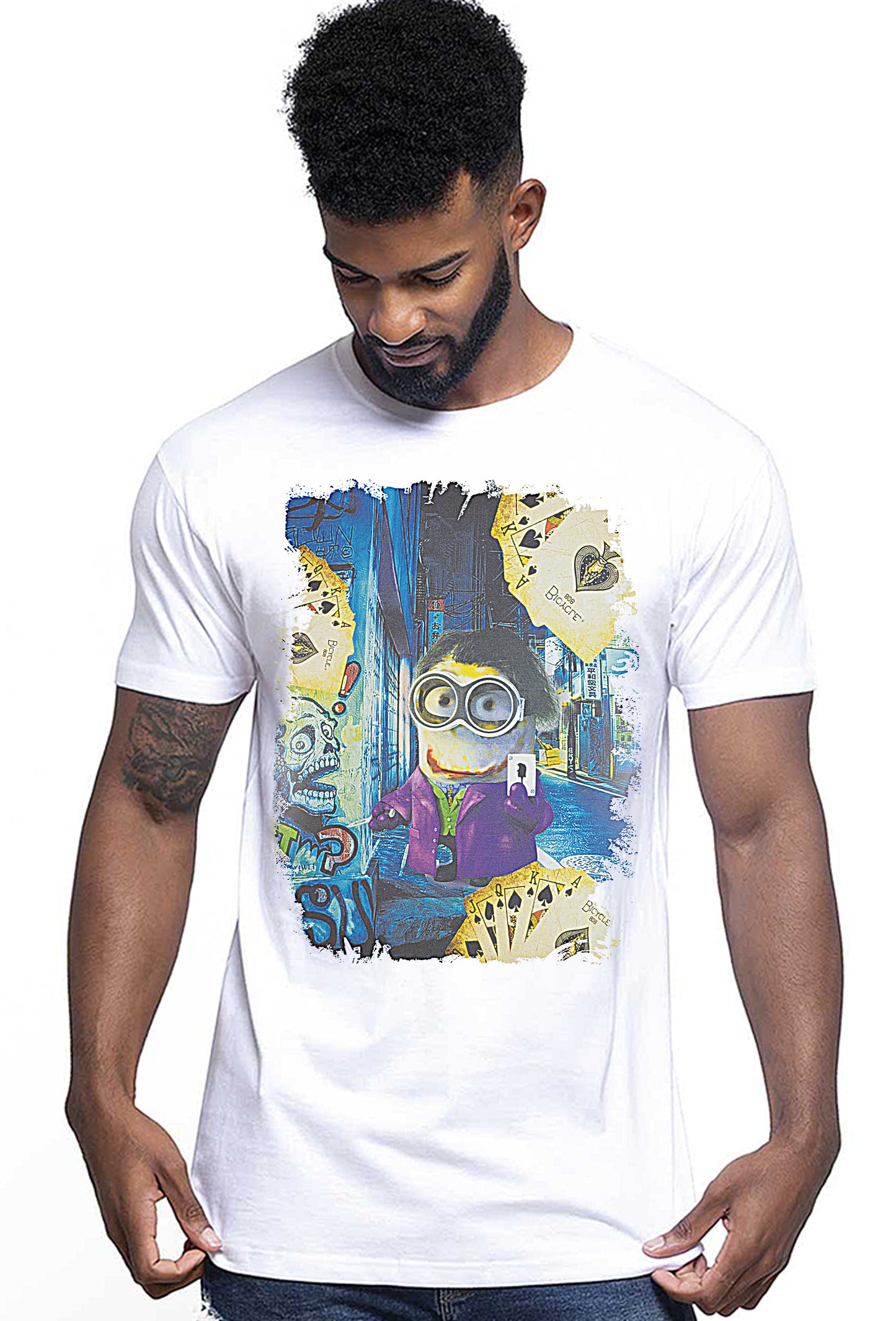 Minio Joker Carta Film Cartoon Fumetti 2061-3 T-shirt Urban Men Uomo 100% Cotone Pettinato JK