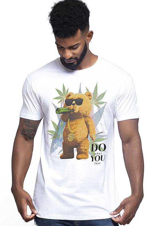 TeddyBear Do What You Love Cartoon Fumetti 2064-2 T-shirt Urban Men Uomo 100% Cotone Pettinato JK