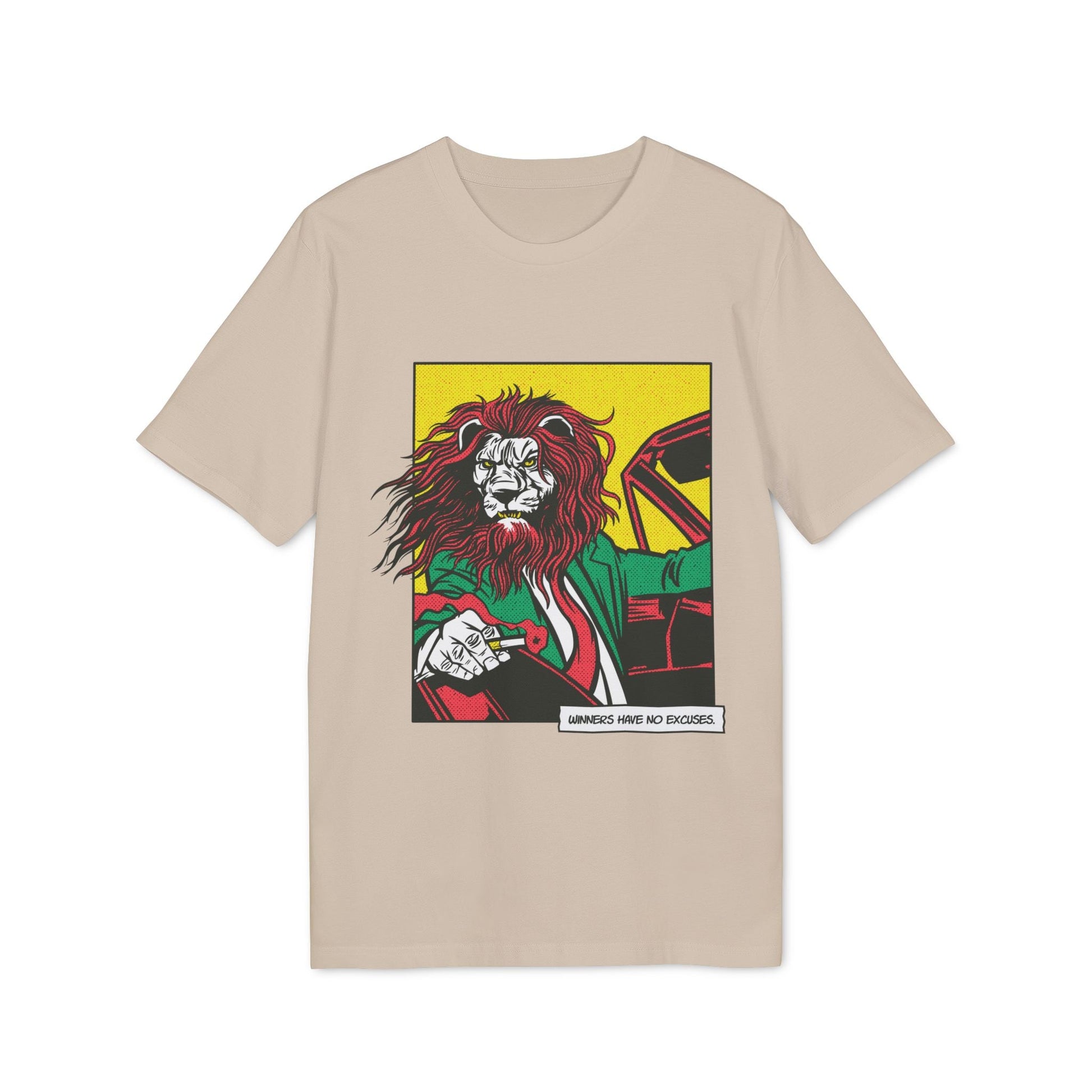 Boss Lion in Car - Comic Mafia - Premium Bio Unisex T-Shirt - Front Print-7