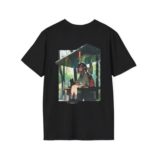 Bus Stop Girl - Anime World - Unisex T-Shirt - Back Print-0