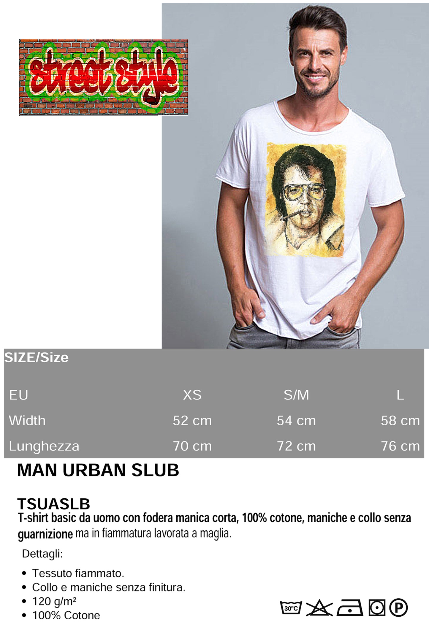 Elvis Scratc Cantante The Legend Stilizzato 18-100 T-shirt Urban Slub Men Uomo 100% Cotone Fiammato JK