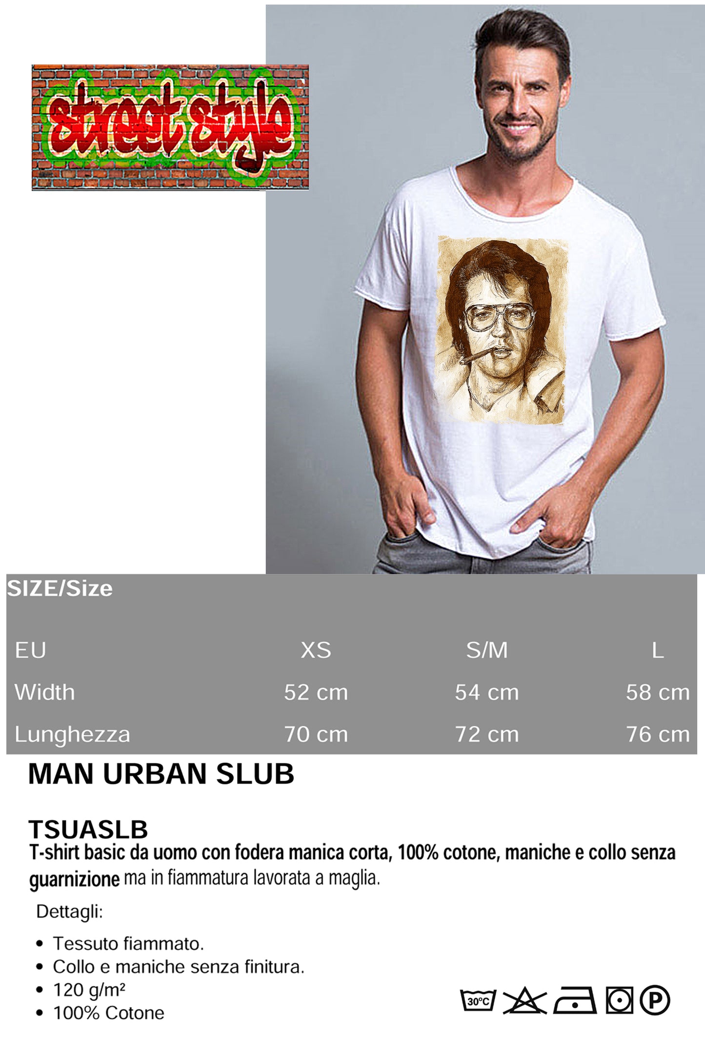 Elvis Scratc Cantante The Legend Stilizzato 18-100 T-shirt Urban Slub Men Uomo 100% Cotone Fiammato JK