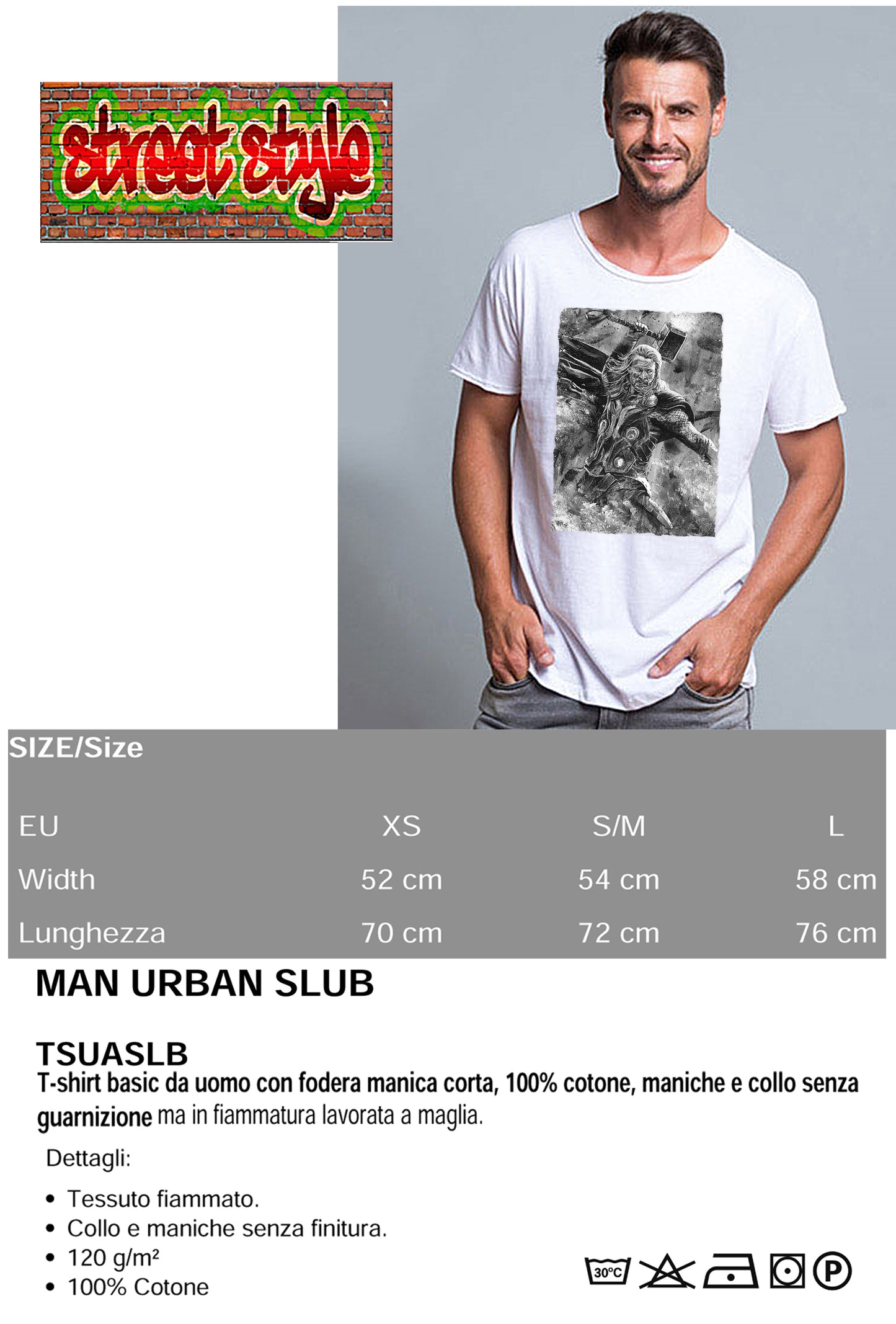 Thor Scratc Super Eroi Fumetti 18-109 T-shirt Urban Slub Men Uomo 100% Cotone Fiammato JK