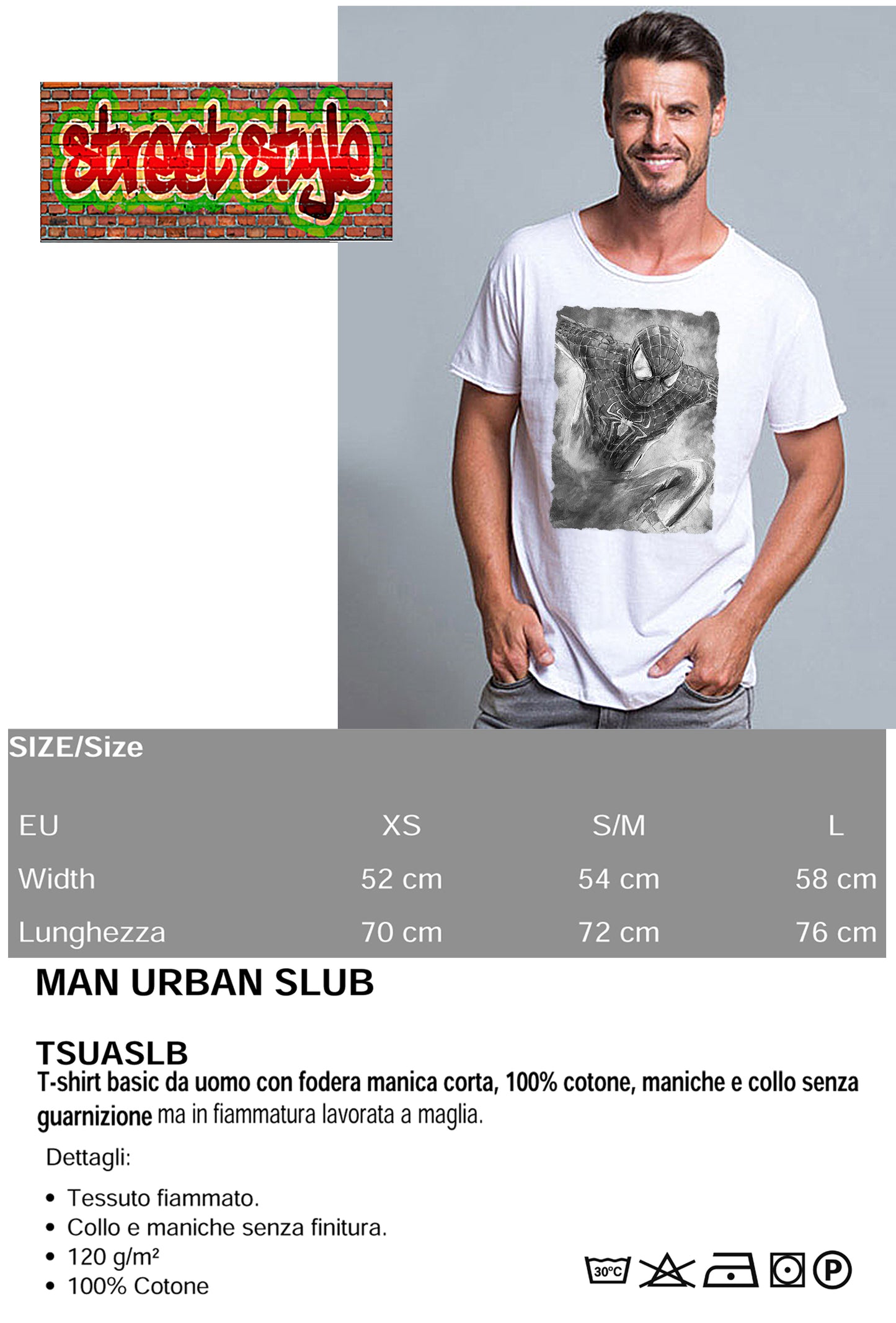 Uomo Ragno Scratc Super Eroi Fumetti 18-105 T-shirt Urban Slub Men Uomo 100% Cotone Fiammato JK