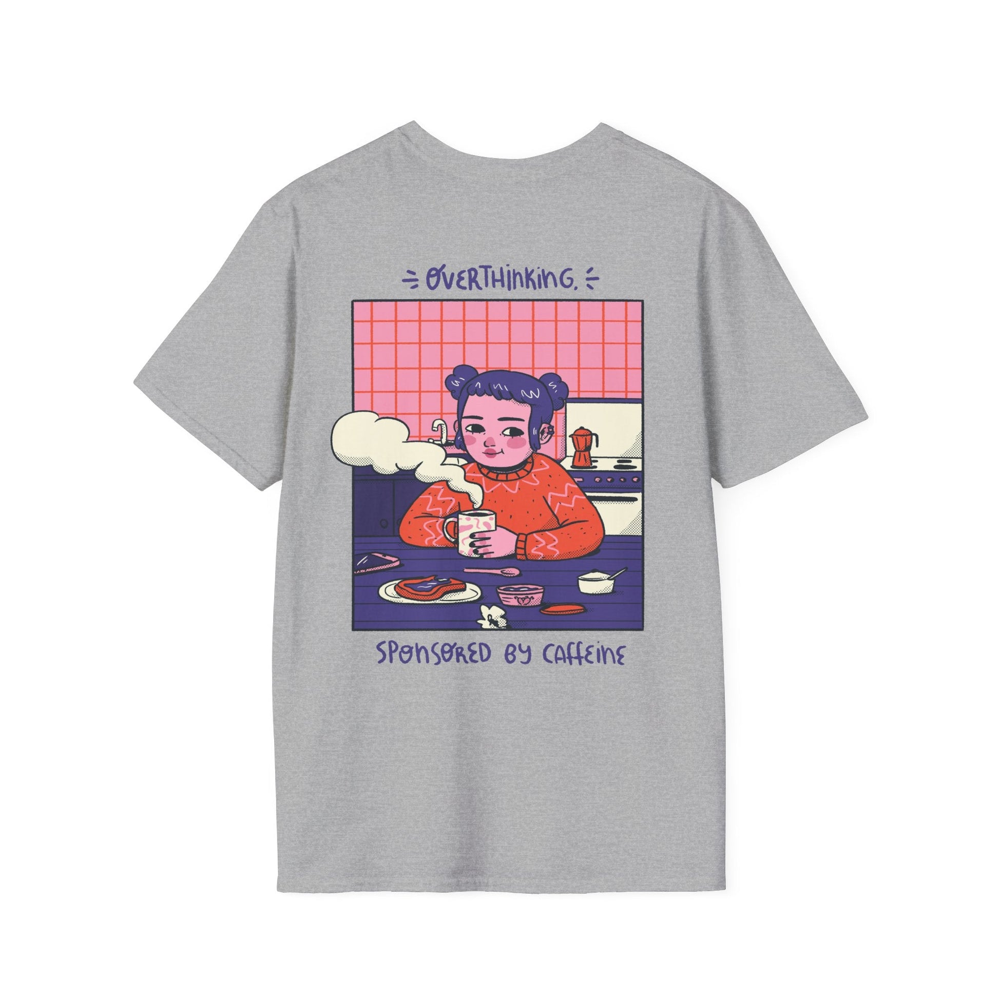 Overthinking sponsored by caffeine - Cozy at Home - Unisex T-Shirt - Back Print-6