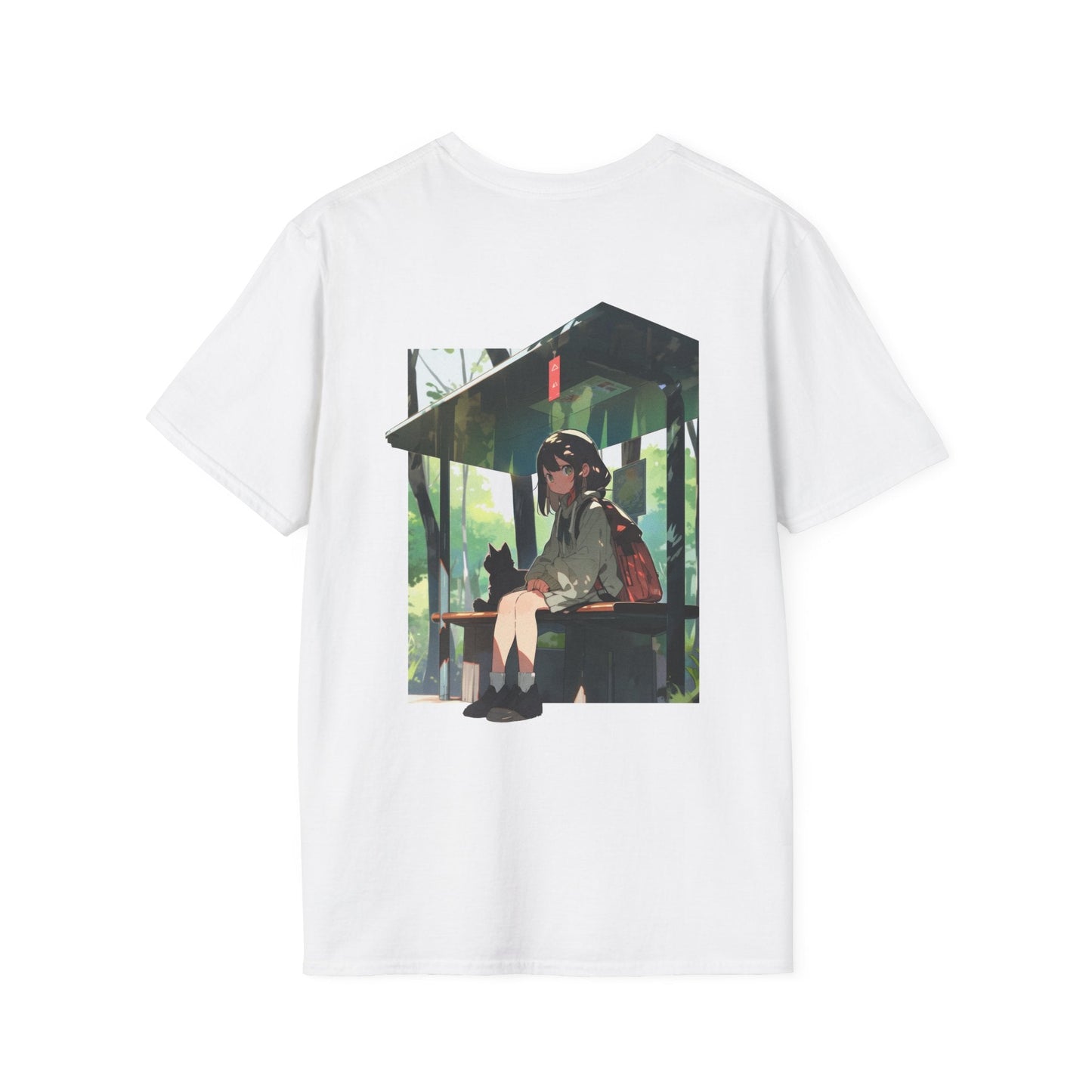 Bus Stop Girl - Anime World - Unisex T-Shirt - Back Print-3