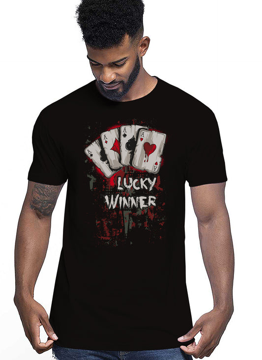 Lucky winner Poker Carte da Gioco 4-0 T-shirt Urban Men Uomo 100% Cotone Pettinato JK