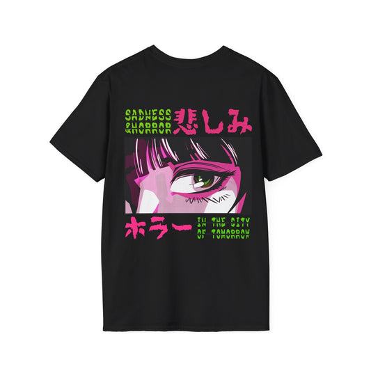 Sagness & Horror In the City of tomorrow - Anime World - Unisex T-Shirt - Back Print-0