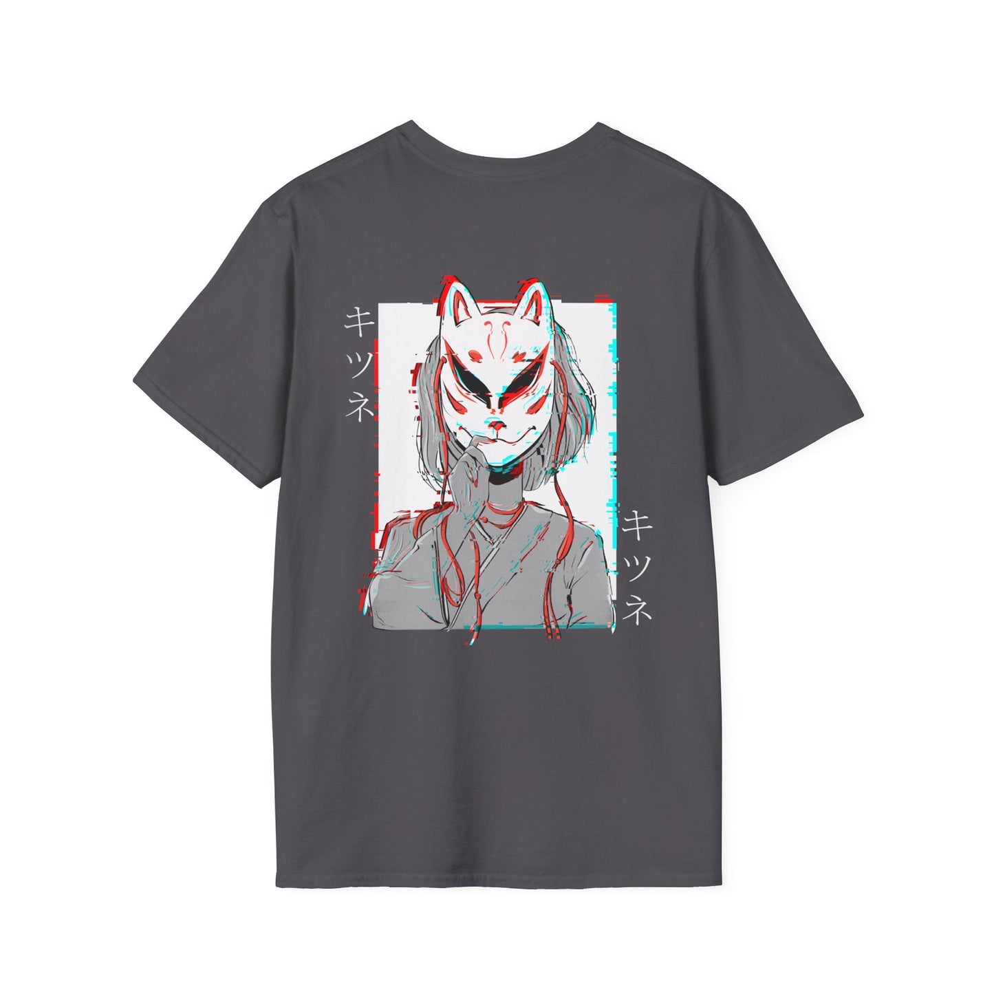 Kitsune Mask Gltich - Anime World - Unisex T-Shirt - Back Print-1