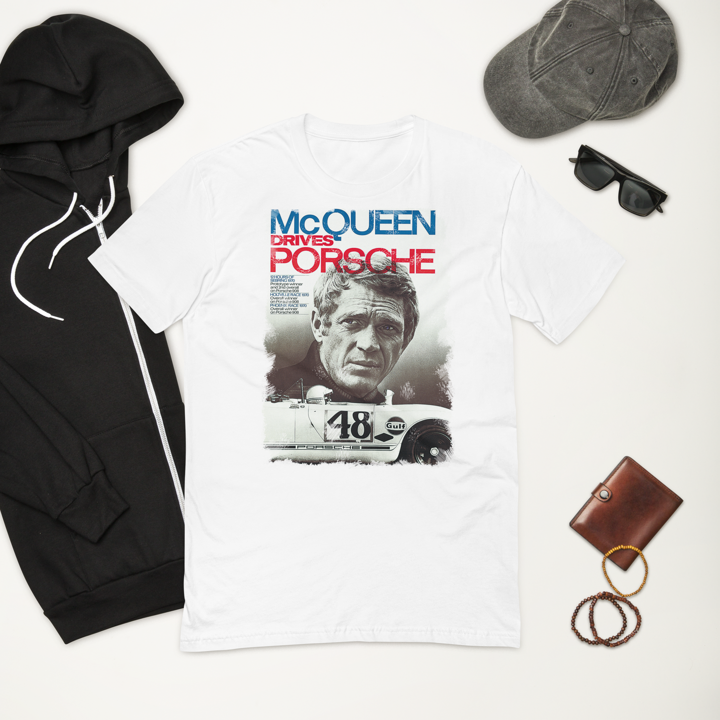 T-shirt Steve McQueen Drives Porsche - Stile Vintage Racing 11002-3