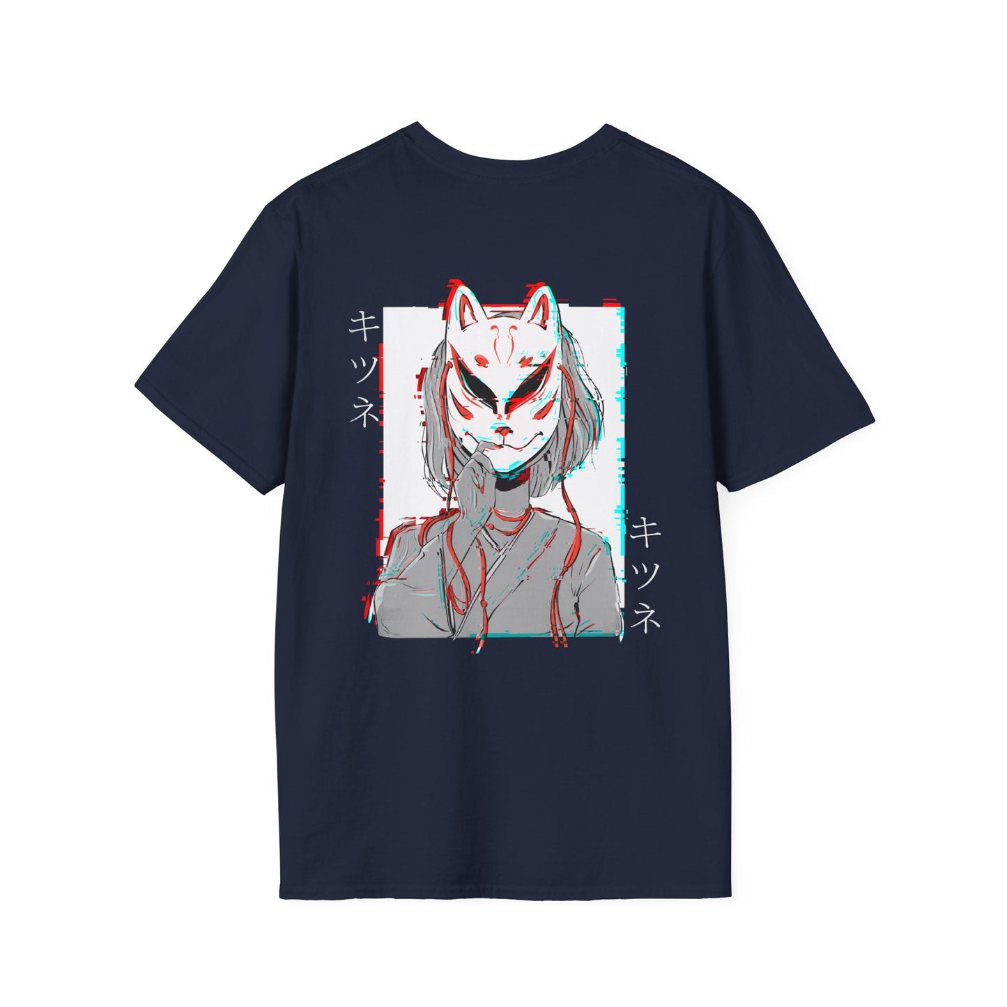 Kitsune Mask Gltich - Anime World - Unisex T-Shirt - Back Print-2