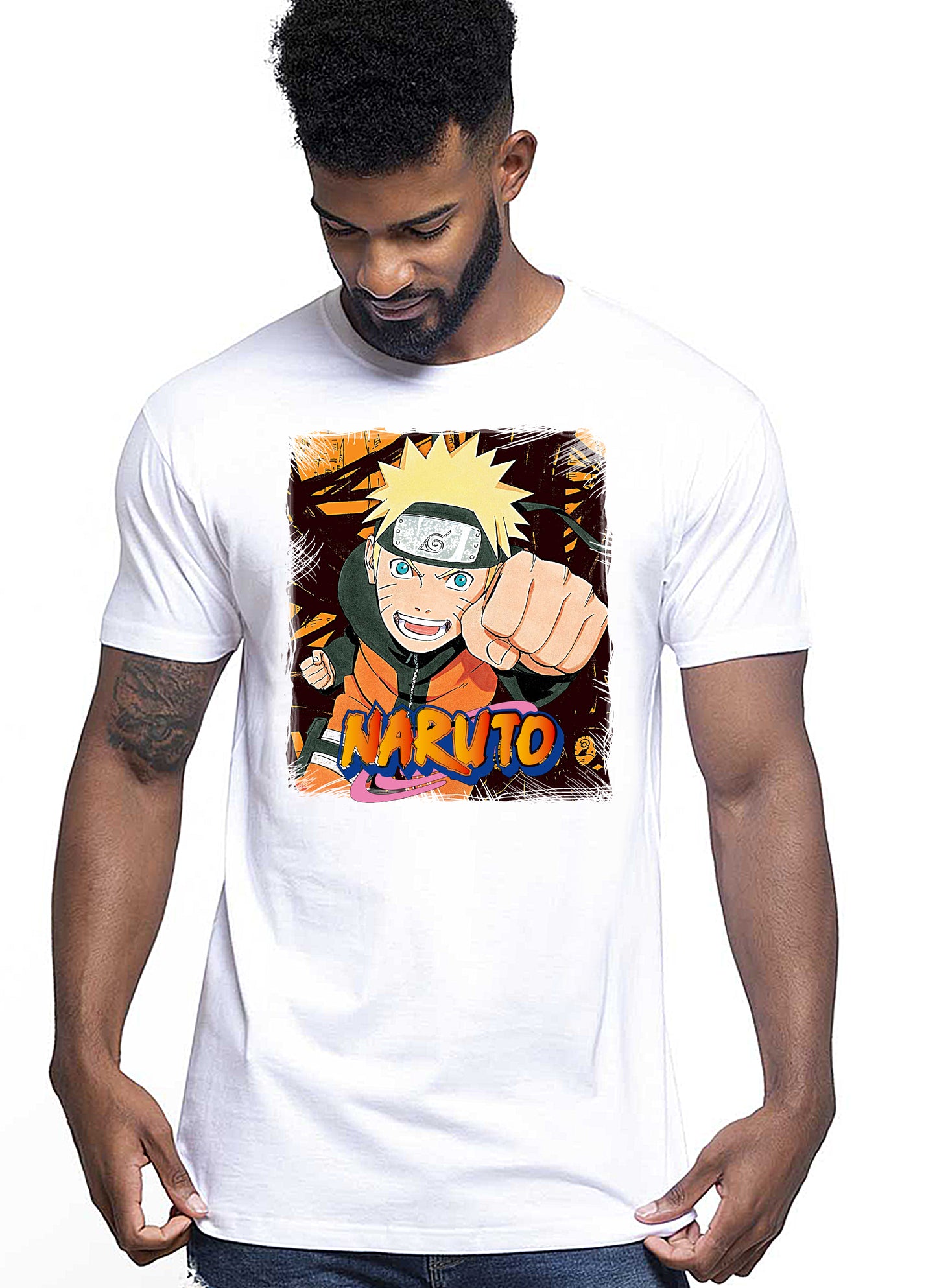 Naruto Punck Manga Anime Fumetti 6009-4 T-shirt Urban Men Uomo 100% Cotone Pettinato JK