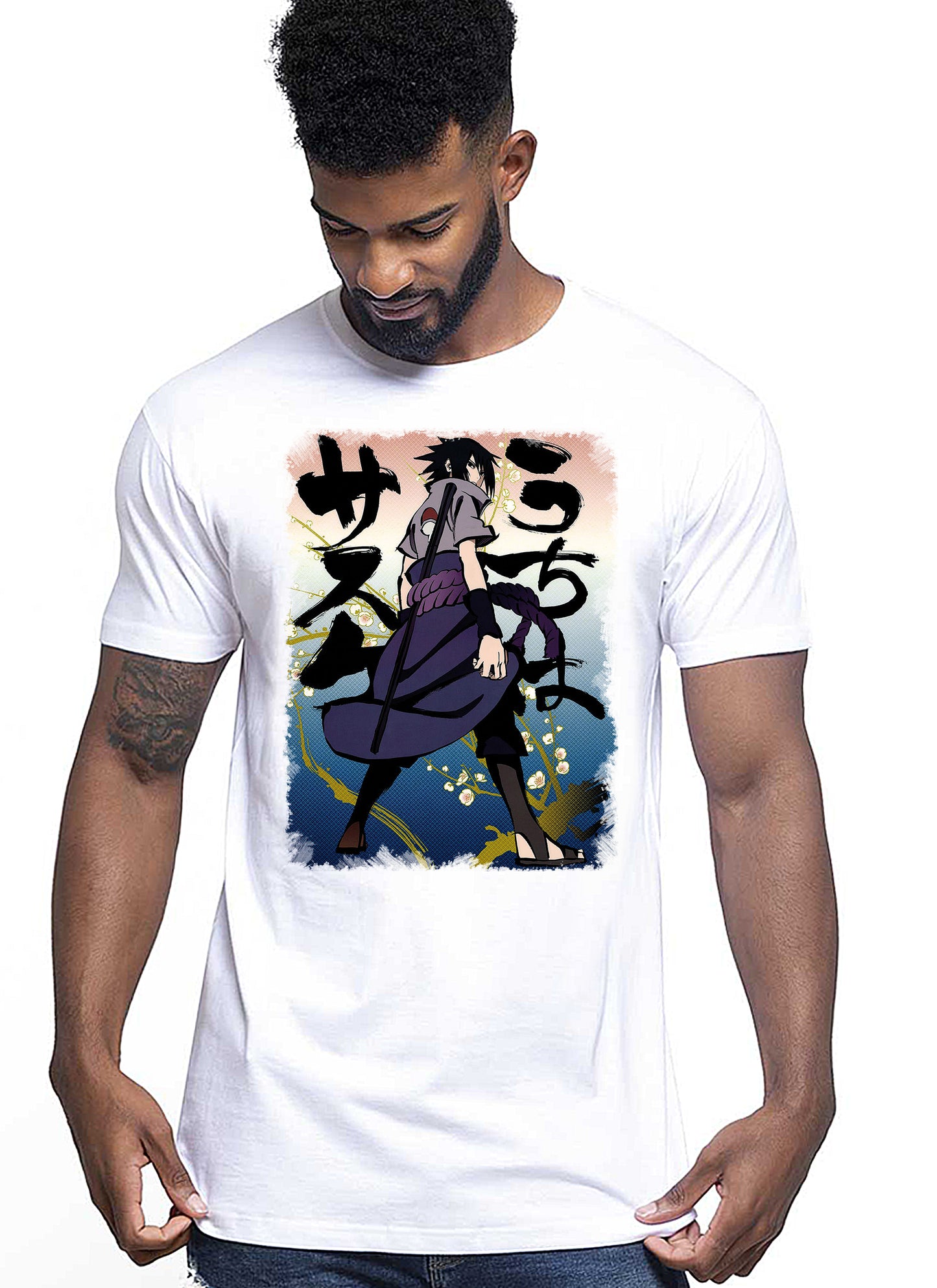 Sasuke Uchiha Manga Anime Fumetti 6009-6 T-shirt Urban Men Uomo 100% Cotone Pettinato JK