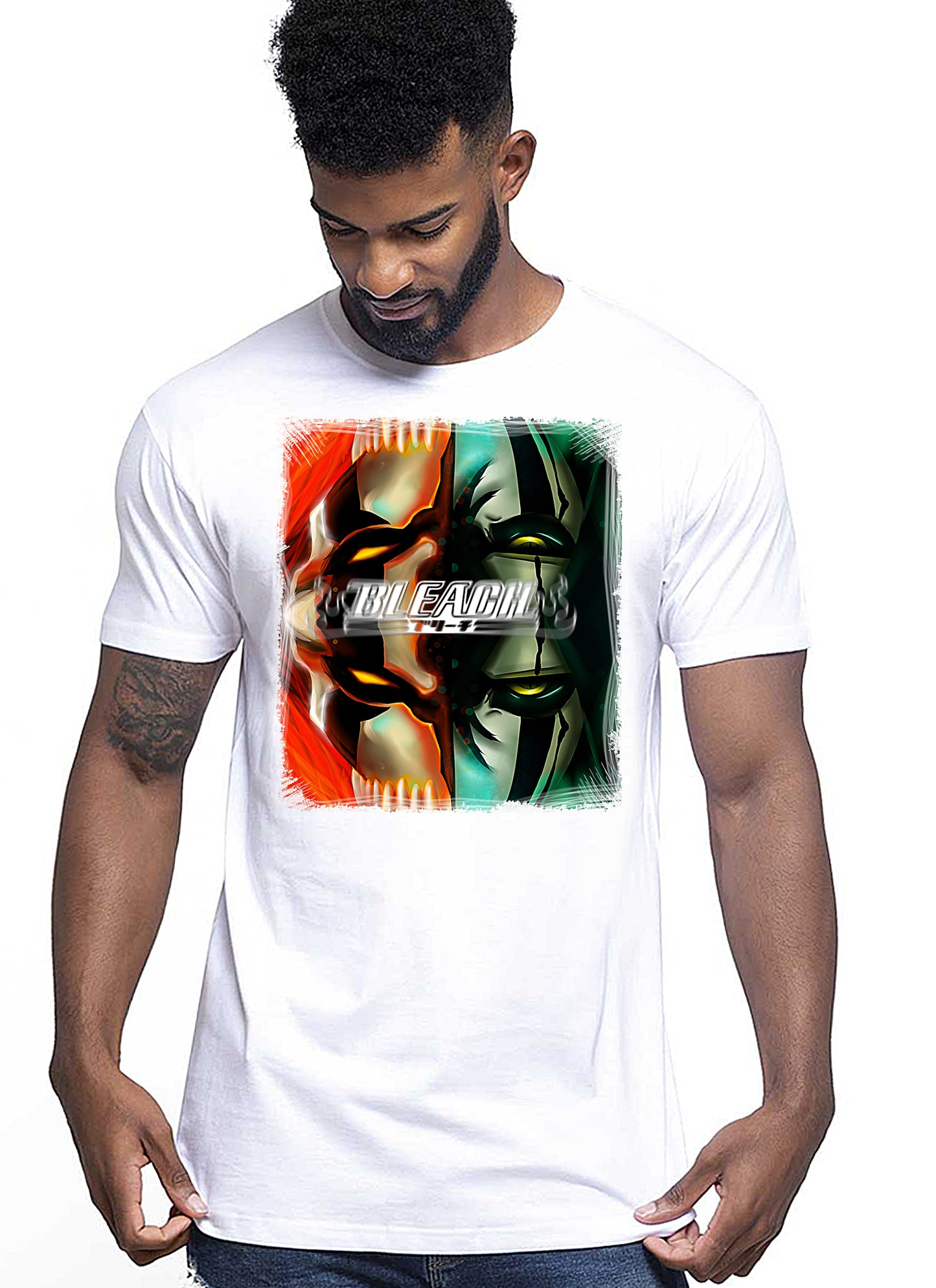 Bleach Doble face Manga Anime Fumetti 6011-4 T-shirt Urban Men Uomo 100% Cotone Pettinato JK