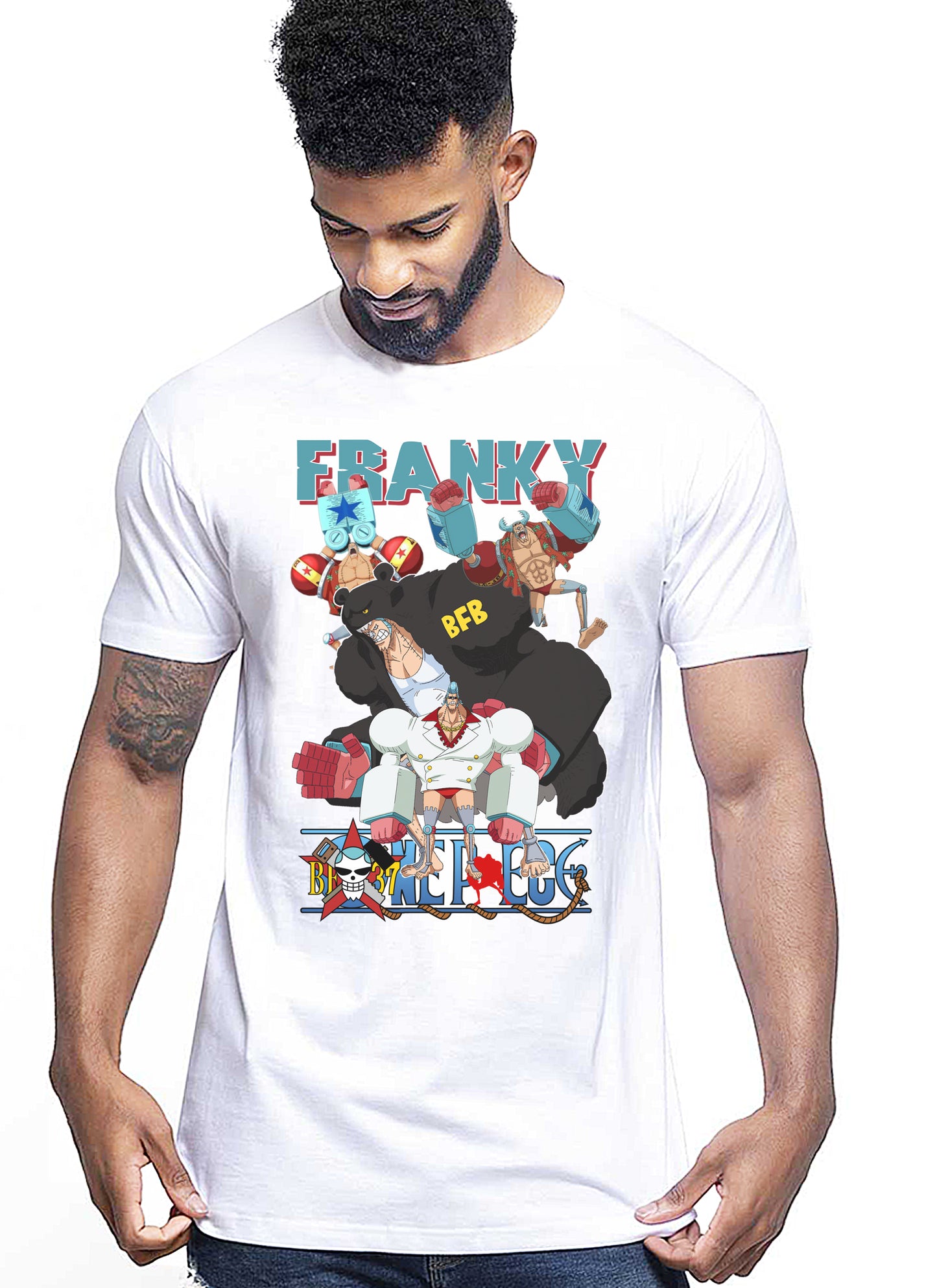 Of Franky Manga Anime Fumetti 6018-12 T-shirt Urban Men Uomo 100% Cotone Pettinato JK