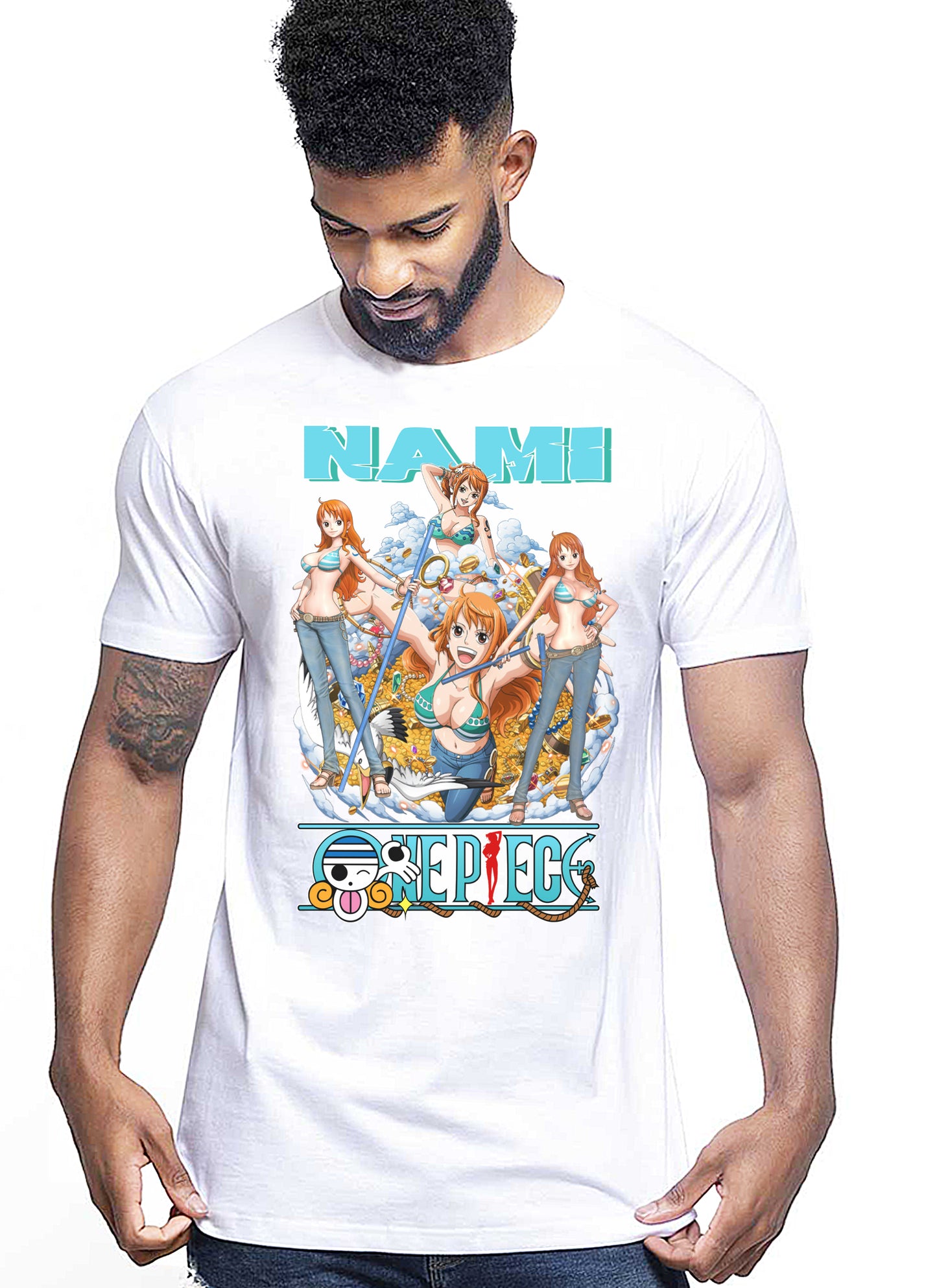 Of Nami Manga Anime Fumetti 6018-37 T-shirt Urban Men Uomo 100% Cotone Pettinato JK