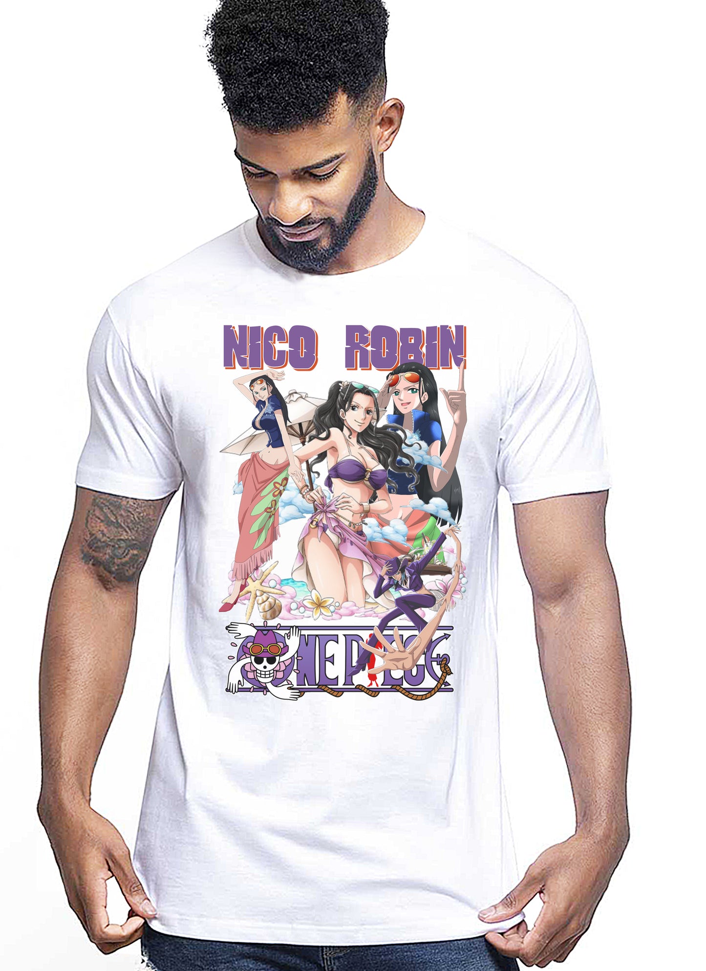 Of Nico Robin Manga Anime Fumetti 6018-40 T-shirt Urban Men Uomo 100% Cotone Pettinato JK