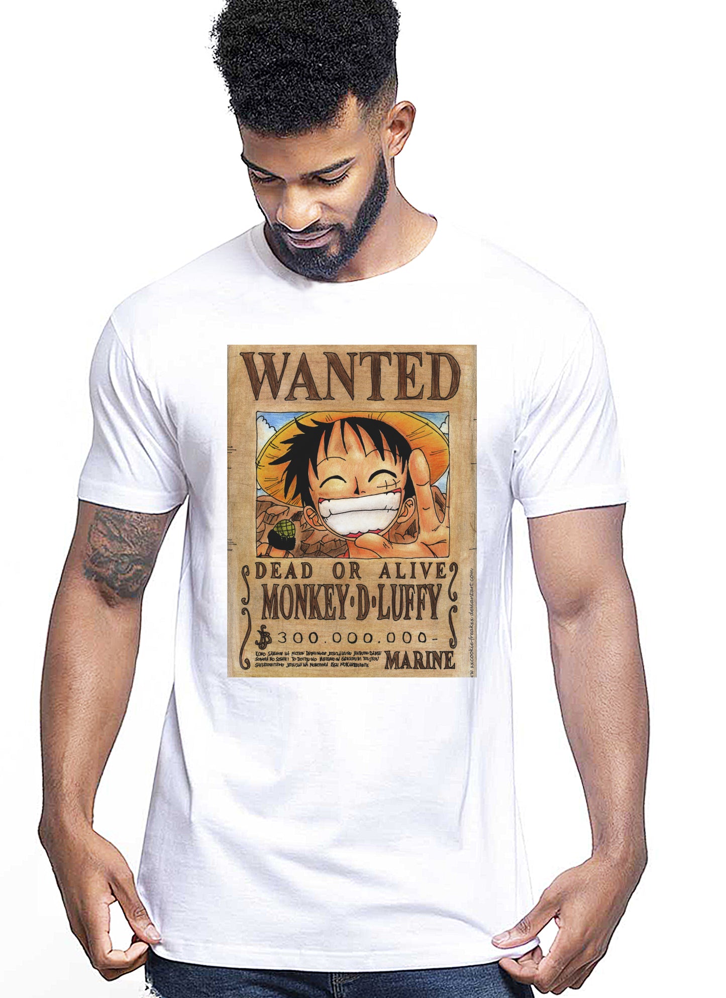 Of One Piece Wanted Manga Anime Fumetti 6018-41 T-shirt Urban Men Uomo 100% Cotone Pettinato JK