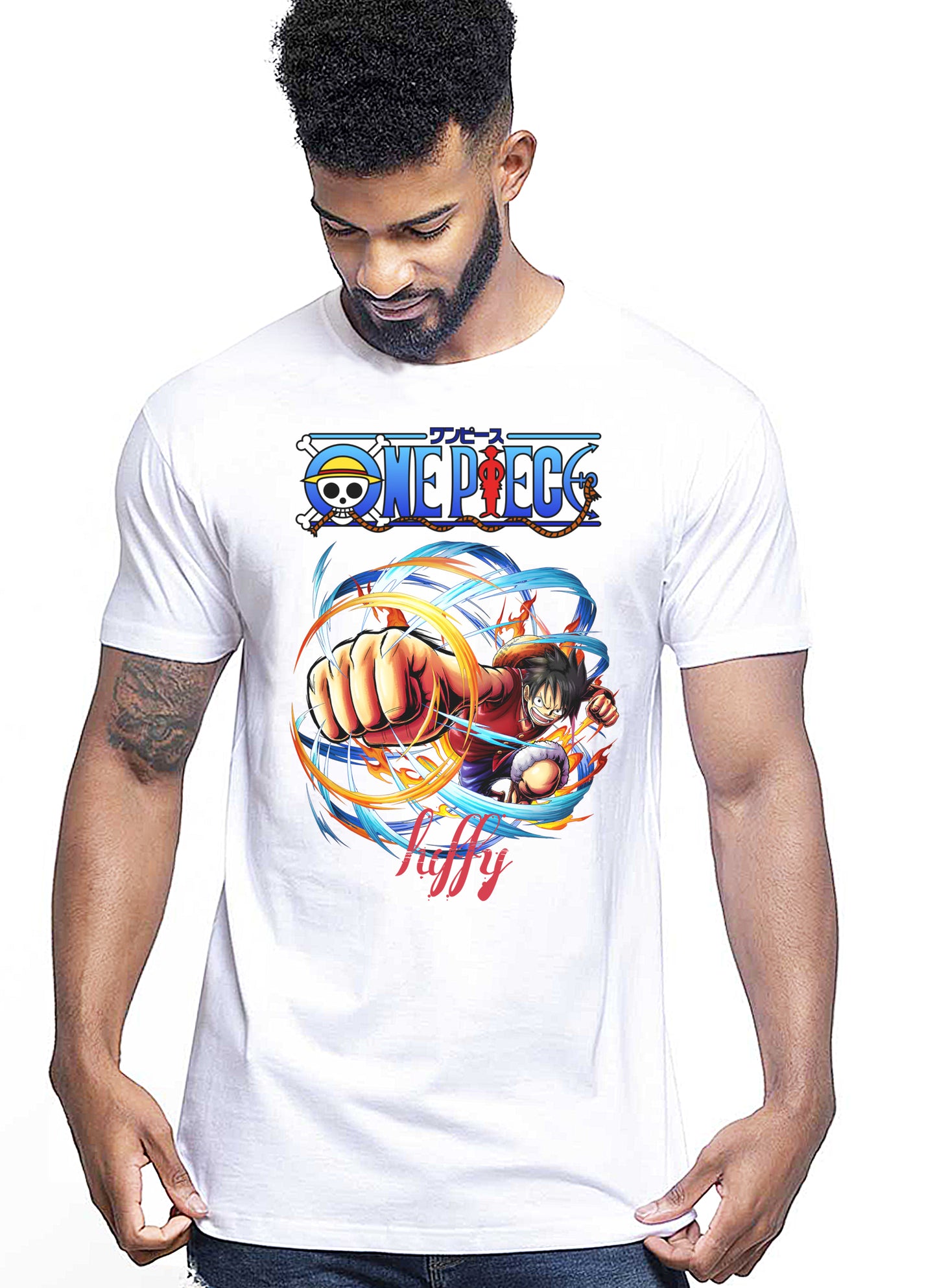 Of One Piece Luffy Manga Anime Fumetti 6018-43 T-shirt Urban Men Uomo 100% Cotone Pettinato JK