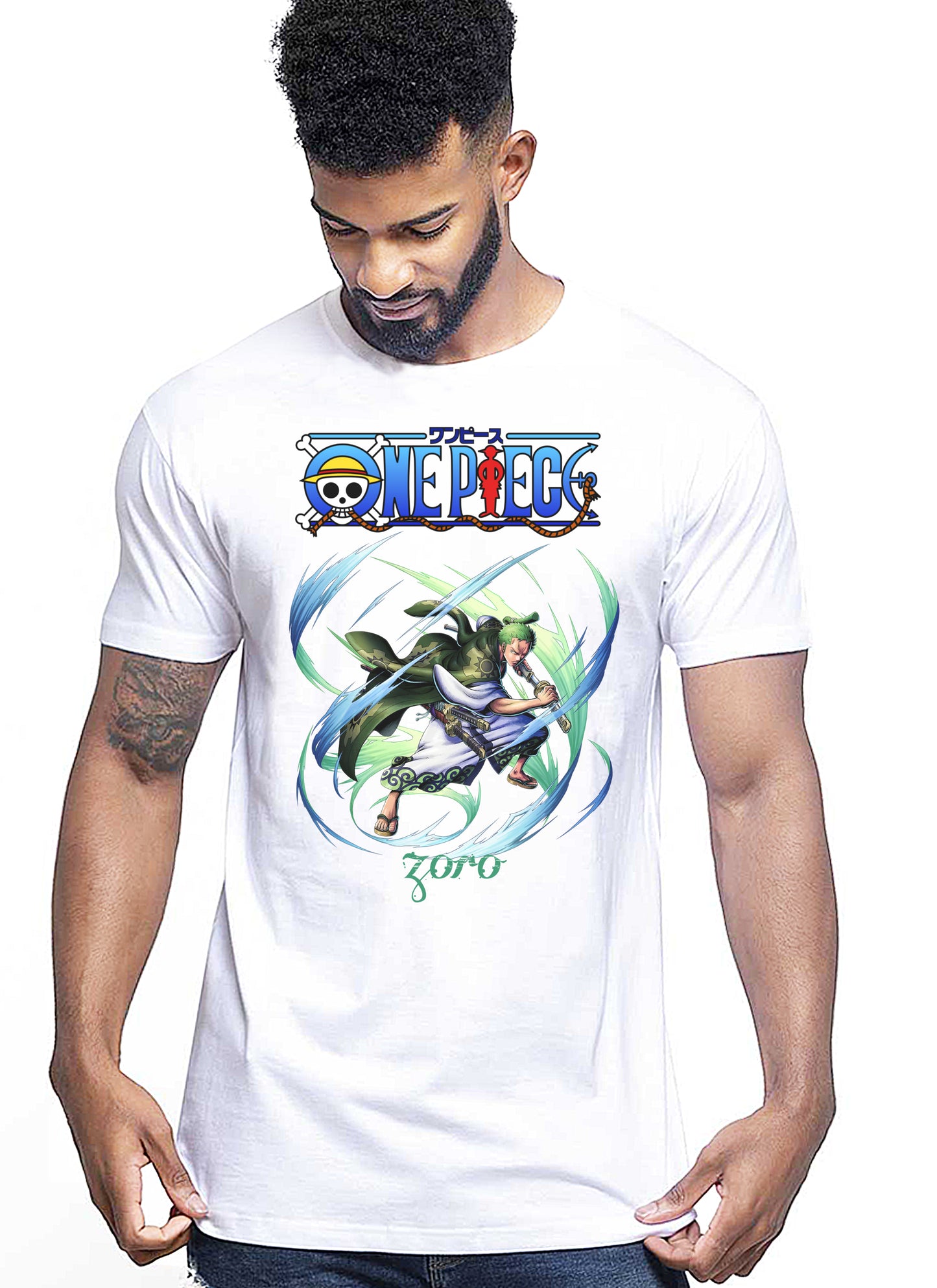 Of One Piece Zoro Manga Anime Fumetti 6018-44 T-shirt Urban Men Uomo 100% Cotone Pettinato JK