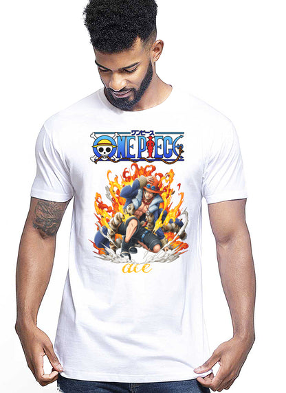 Of One Piece Ace Manga Anime Fumetti 6018-45 T-shirt Urban Men Uomo 100% Cotone Pettinato JK