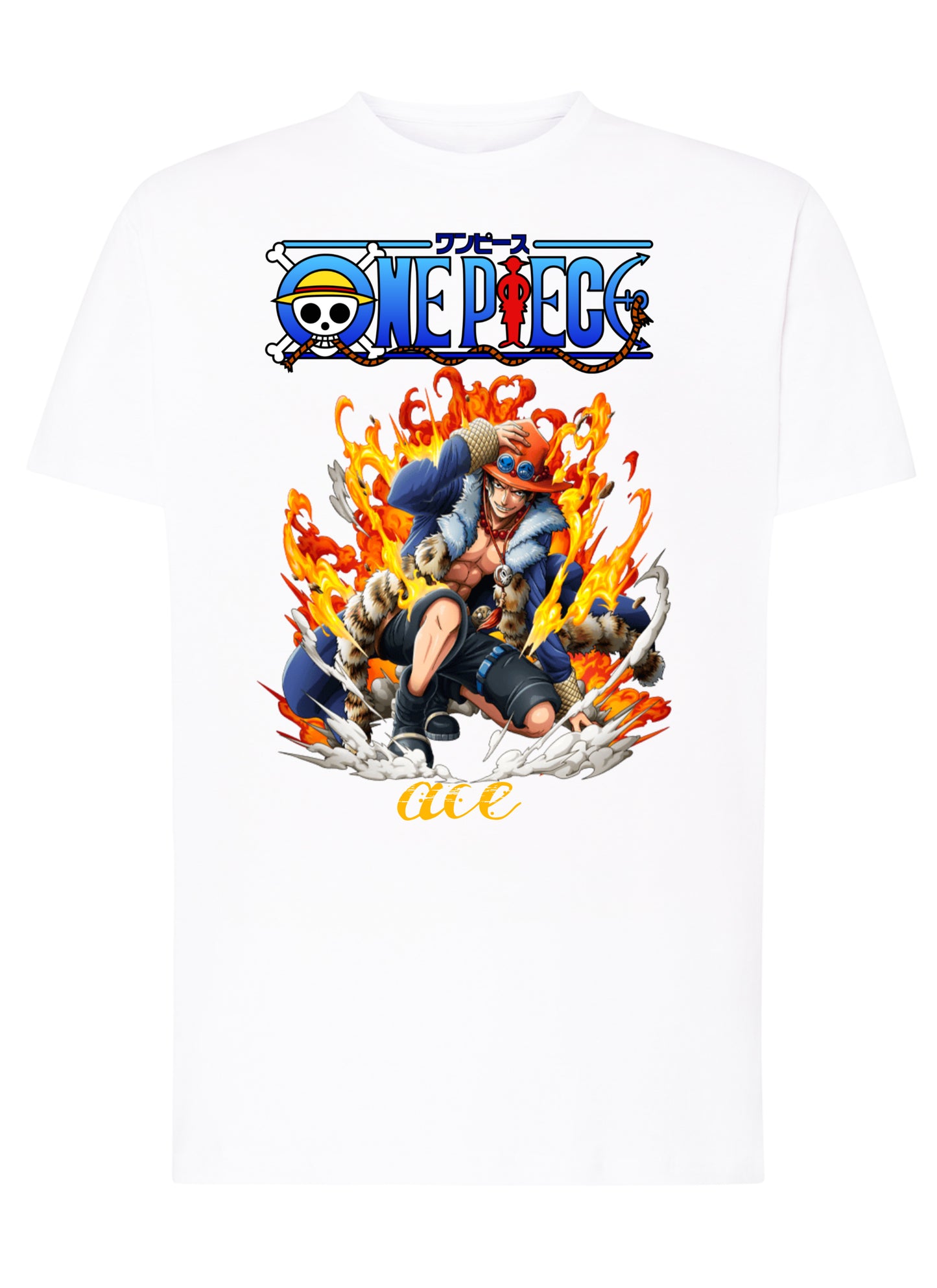 Of One Piece Ace Manga Anime Fumetti 6018-45 T-shirt Urban Men Uomo 100% Cotone Pettinato JK