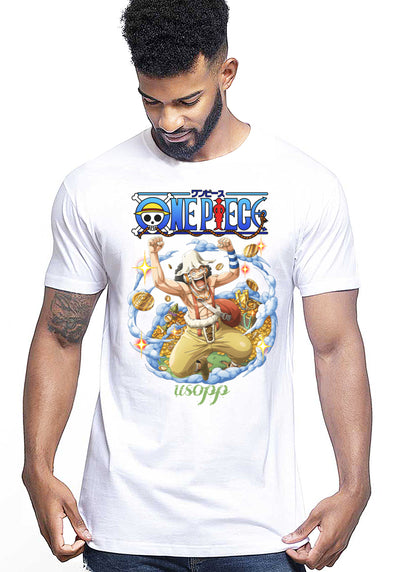 One Piece Usopp Manga Anime Fumetti 6018-48 T-shirt Urban Men Uomo 100% Cotone Pettinato JK