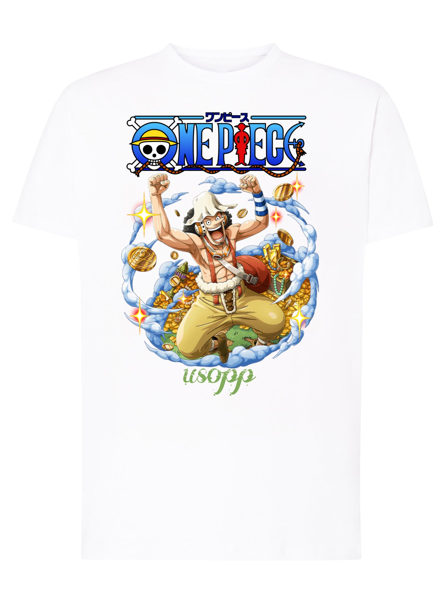 One Piece Usopp Manga Anime Fumetti 6018-48 T-shirt Urban Men Uomo 100% Cotone Pettinato JK