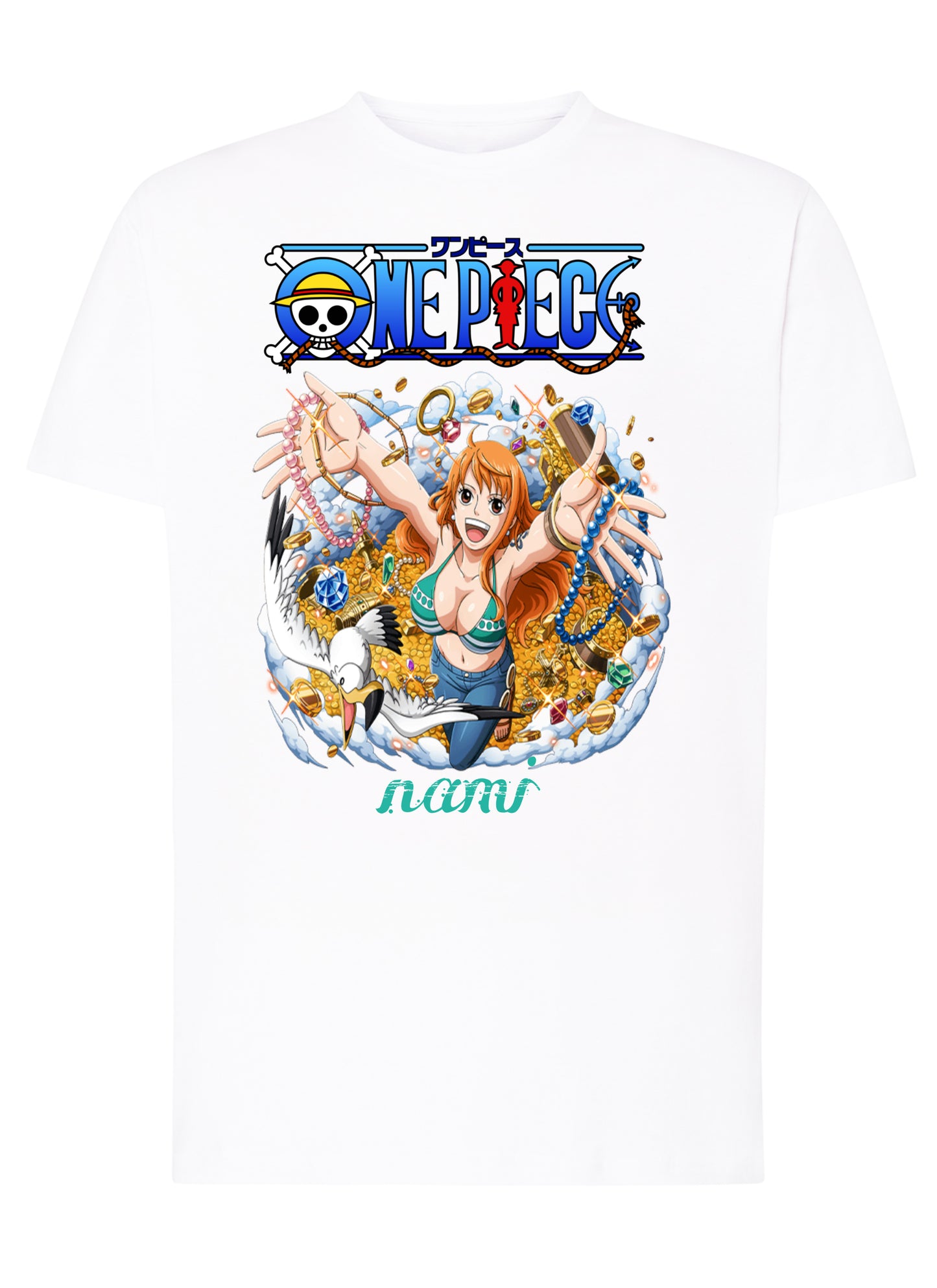 Of One Piece Nami Manga Anime Fumetti 6018-50 T-shirt Urban Men Uomo 100% Cotone Pettinato JK