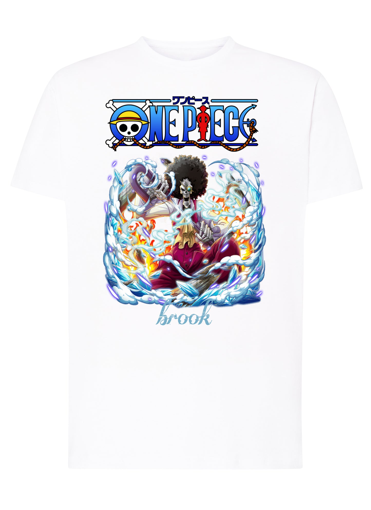 Of One Piece Brook Manga Anime Fumetti 6018-53 T-shirt Urban Men Uomo 100% Cotone Pettinato JK