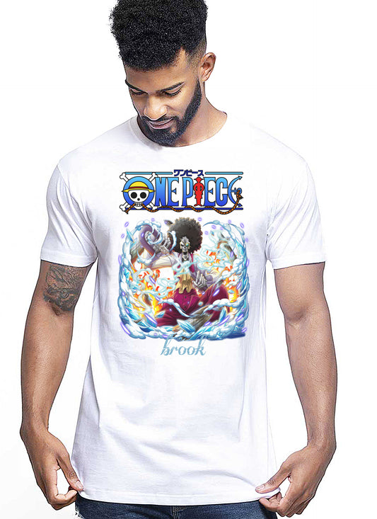 Of One Piece Brook Manga Anime Fumetti 6018-53 T-shirt Urban Men Uomo 100% Cotone Pettinato JK