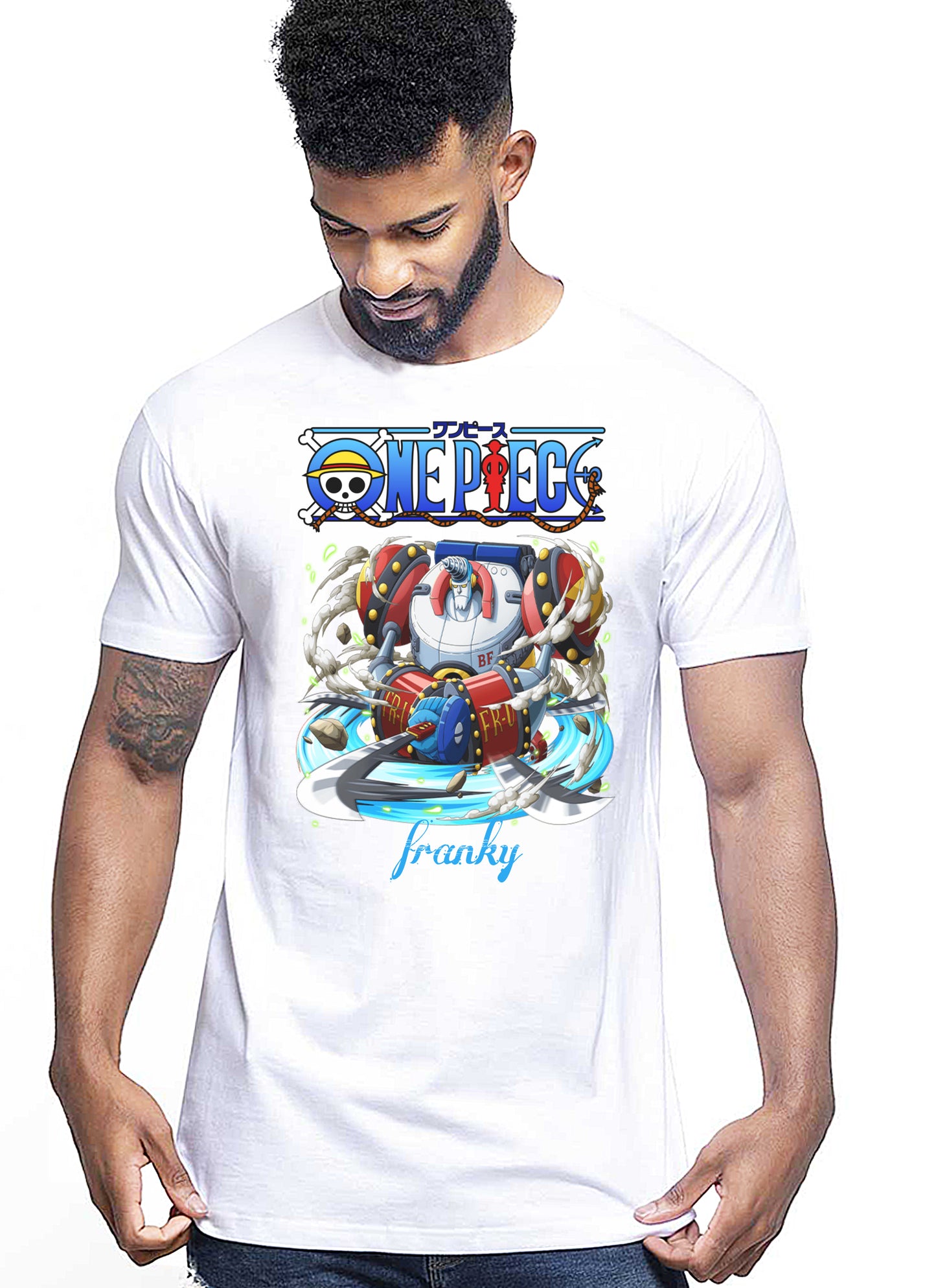 Of One Piece Franky Manga Anime Fumetti 6018-57 T-shirt Urban Men Uomo 100% Cotone Pettinato JK