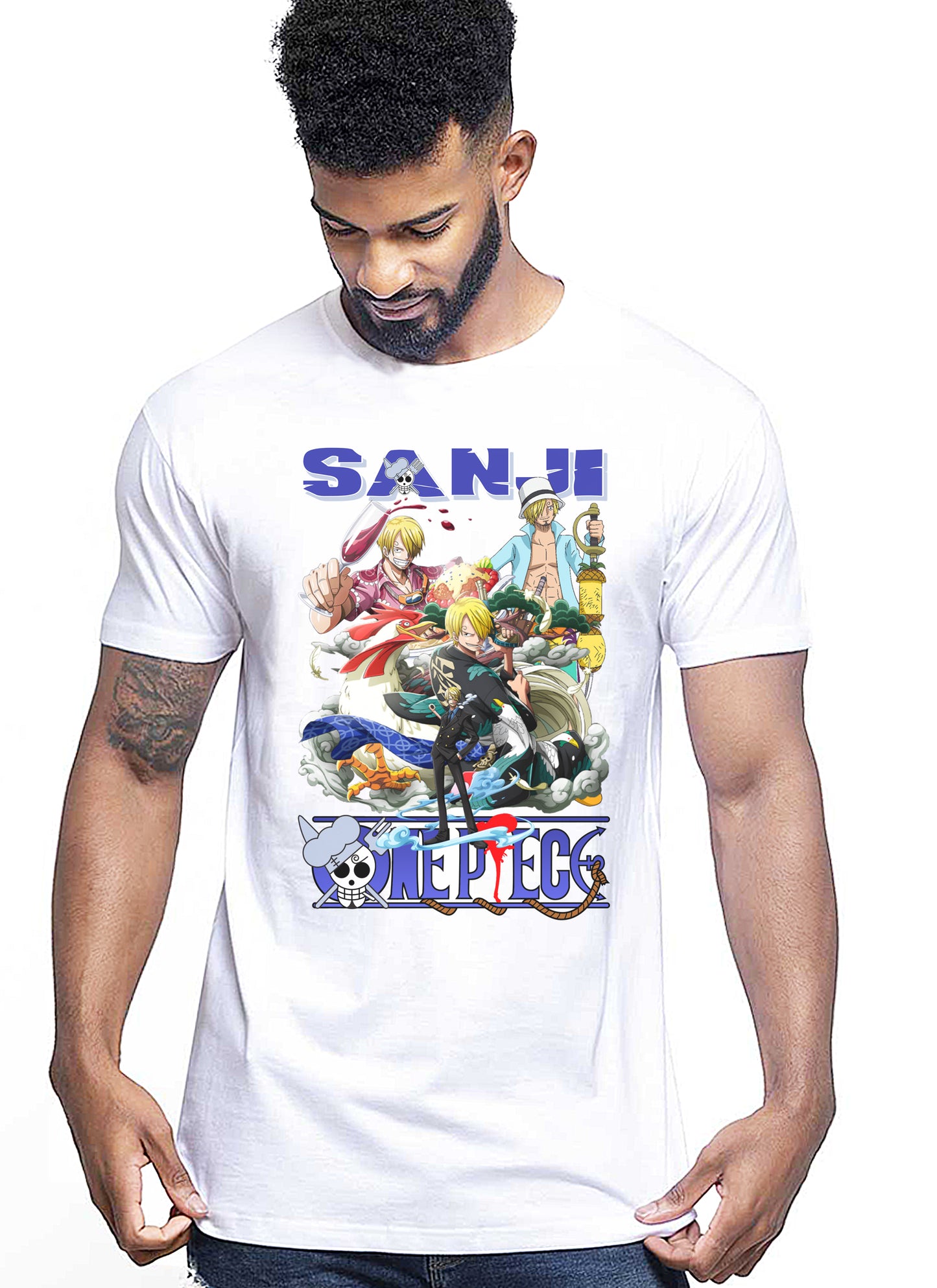 Of One Piece Sanji Manga Anime Fumetti 6018-61 T-shirt Urban Men Uomo 100% Cotone Pettinato JK