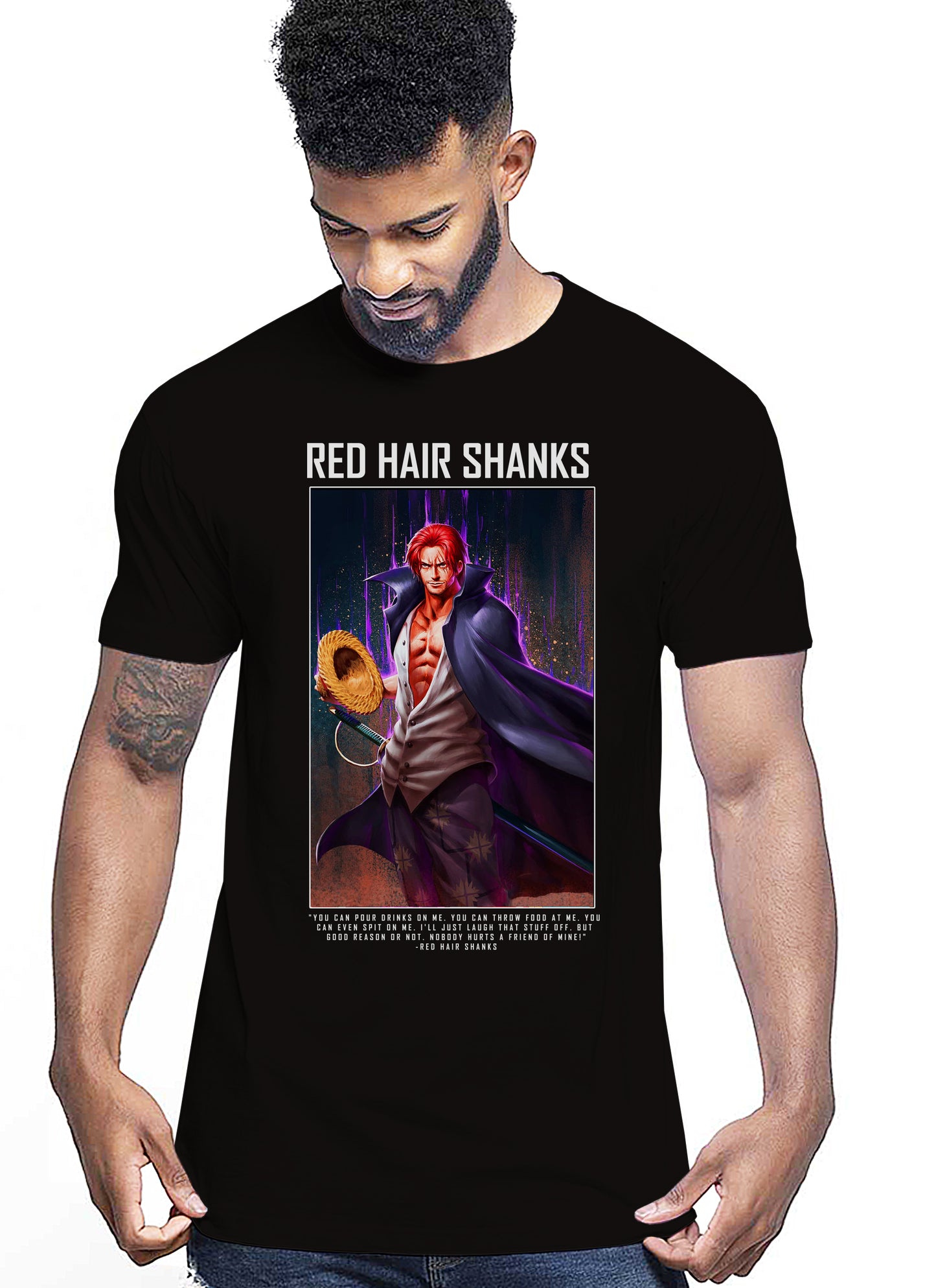 Of One Piece Red Hair Shanks Anime Manga Fumetti 6018-62 T-shirt Urban Men Uomo 100% Cotone Pettinato JK