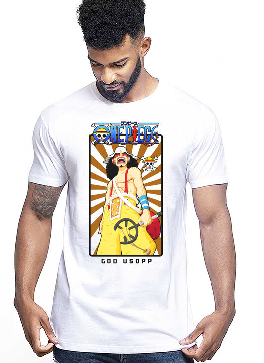 Of One Piece God Usopp Manga Anime Fumetti 6018-68 T-shirt Urban Men Uomo 100% Cotone Pettinato JK