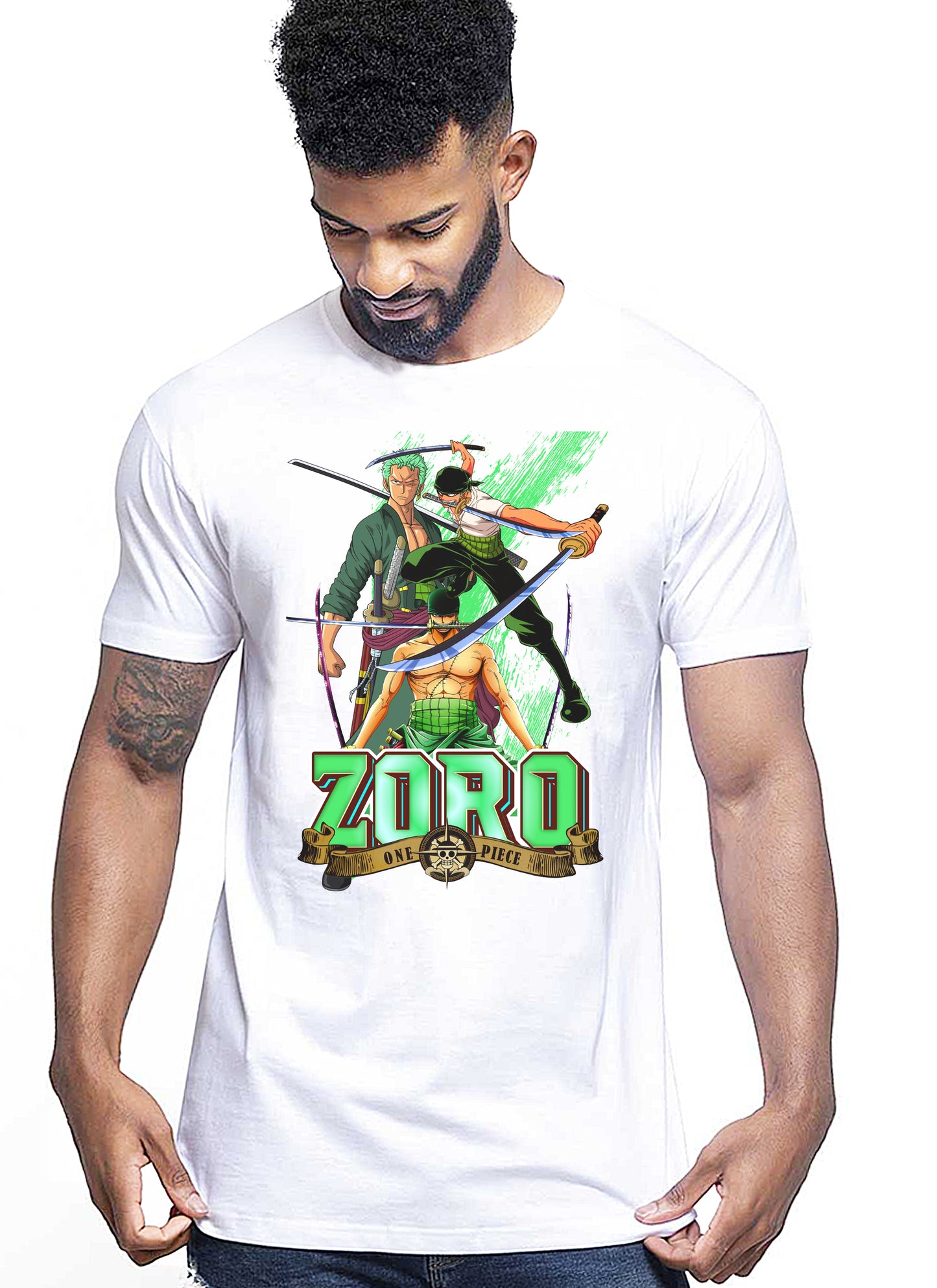 Of One Piece Zoro Manga Anime Fumetti 6018-73 T-shirt Urban Men Uomo 100% Cotone Pettinato JK