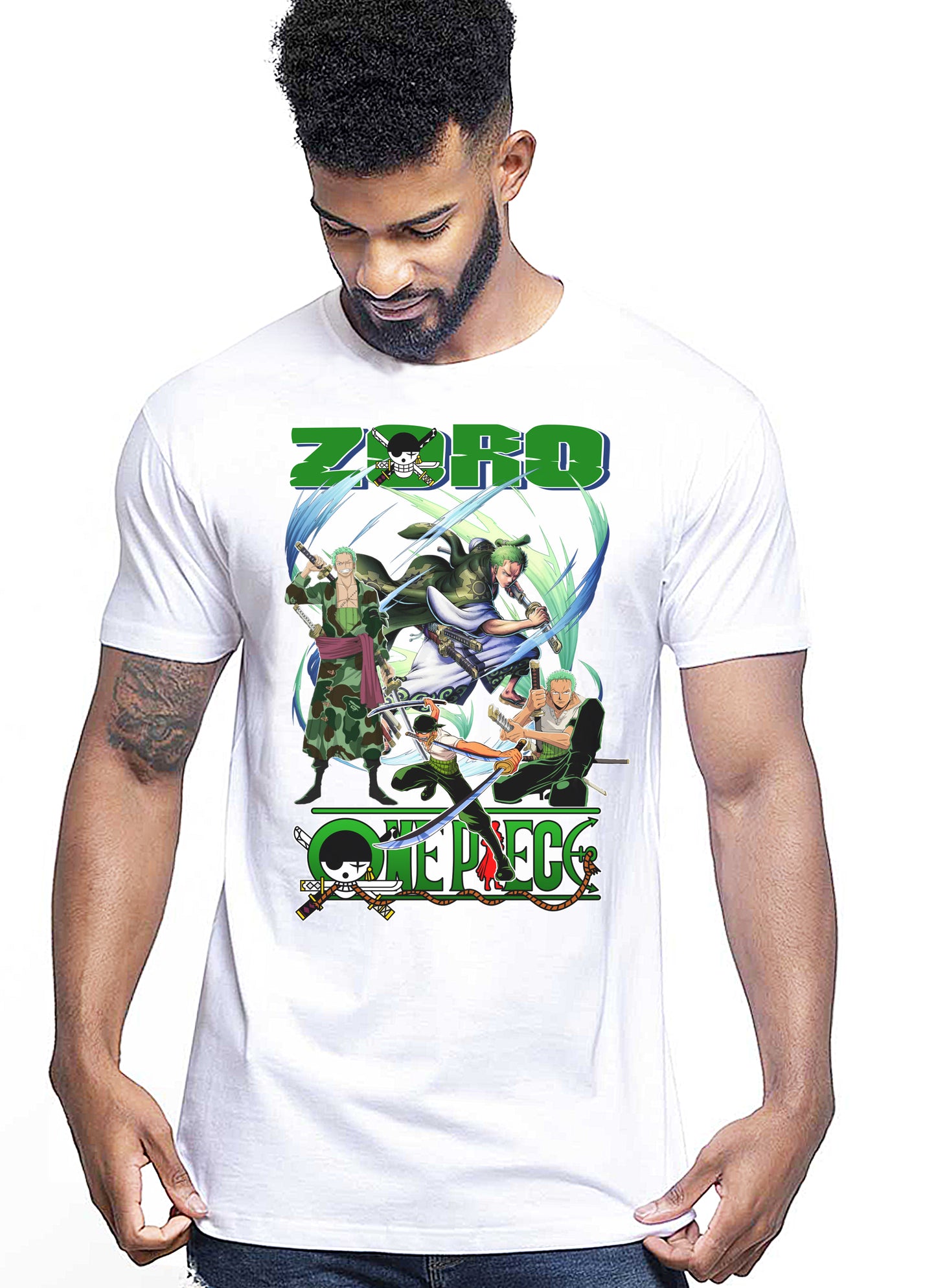 Of One Piece Zoro Manga Anime Fumetti 6018-75 T-shirt Urban Men Uomo 100% Cotone Pettinato JK