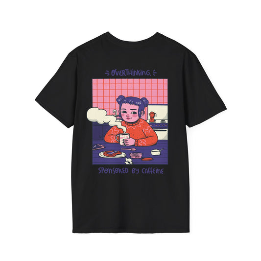 Overthinking sponsored by caffeine - Cozy at Home - Unisex T-Shirt - Back Print-0