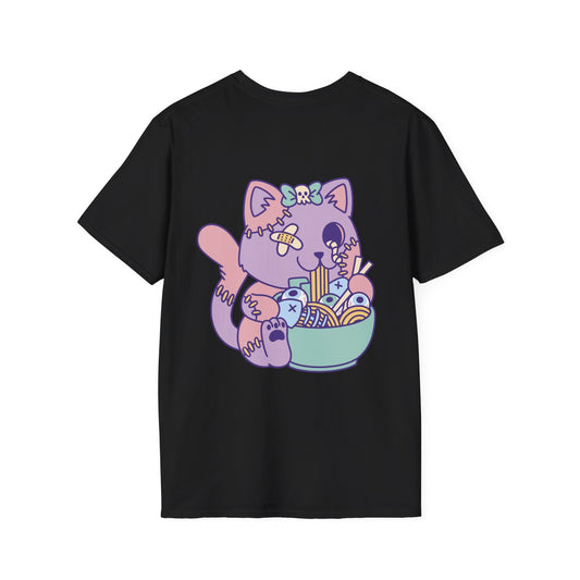 Goth Cat Ramen - Anime World - Unisex T-Shirt - Back Print-0
