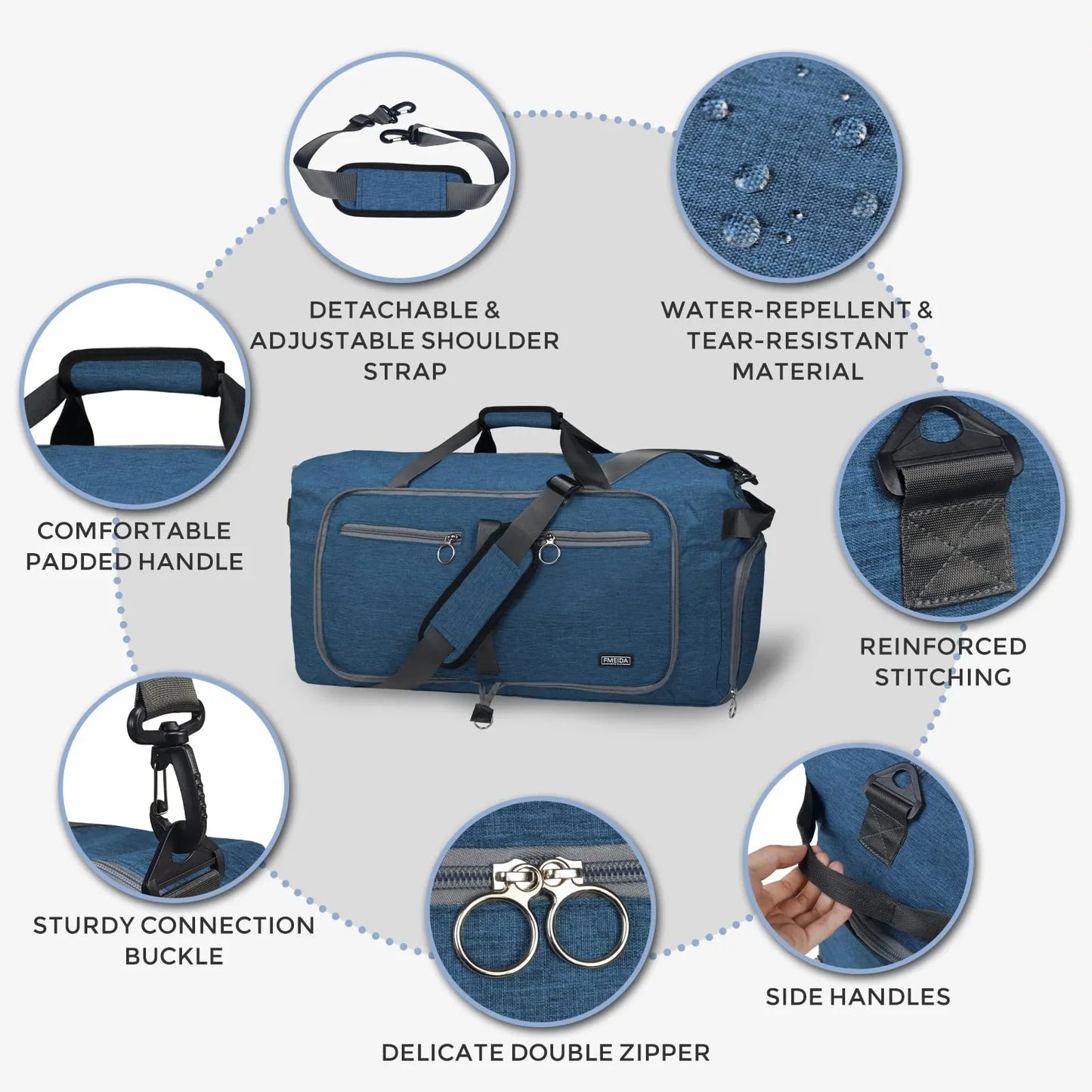 Fmeida 65L Unisex Adult Travel Duffel Bag, Large Gym Bag with Shoe Compartment and Shoulder Strap, Waterproof Duffel Bag Sports Bag, Black, Duffel bag with shoe compartment - STREET STYLE