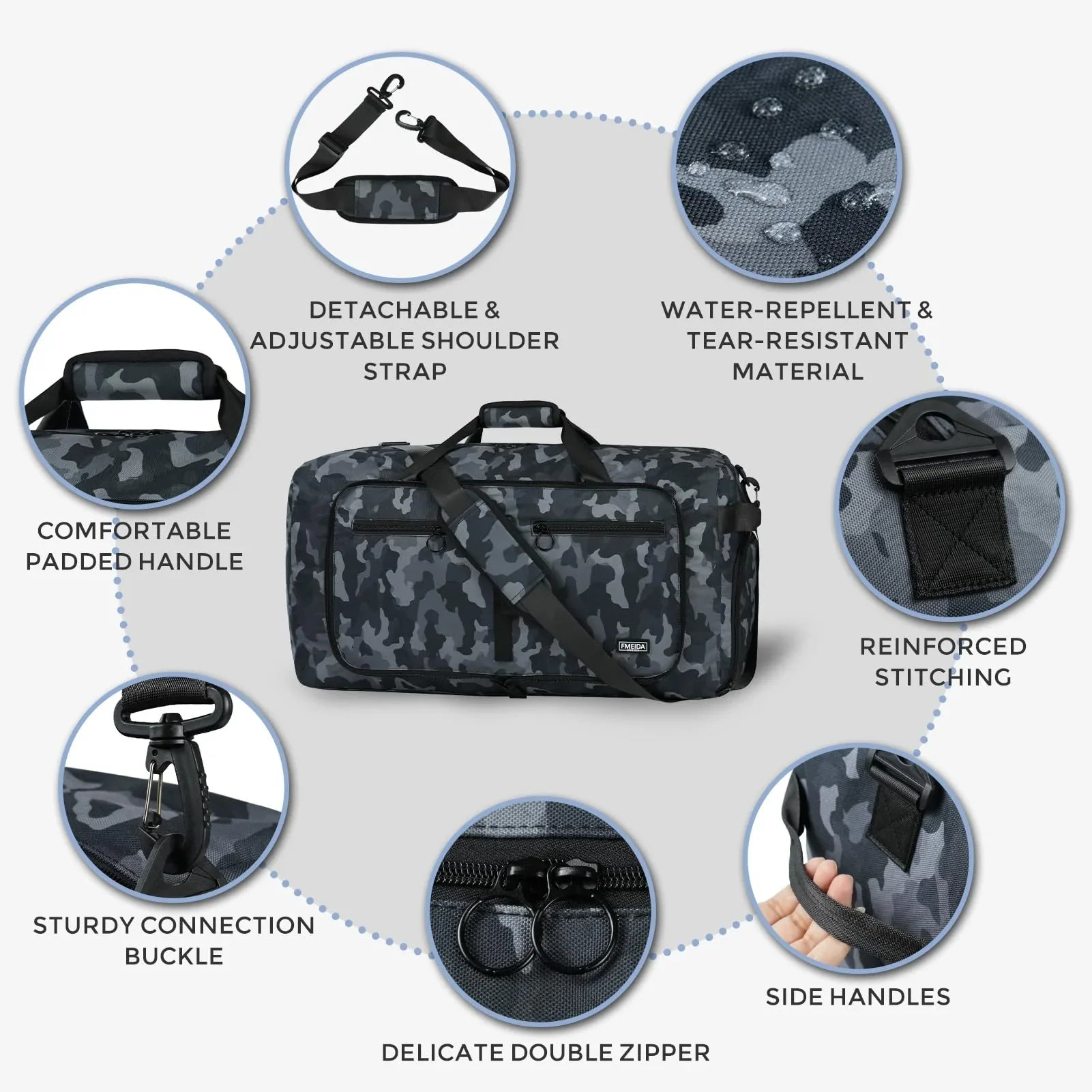 Fmeida 65L Unisex Adult Travel Duffel Bag, Large Gym Bag with Shoe Compartment and Shoulder Strap, Waterproof Duffel Bag Sports Bag, Black, Duffel bag with shoe compartment - STREET STYLE