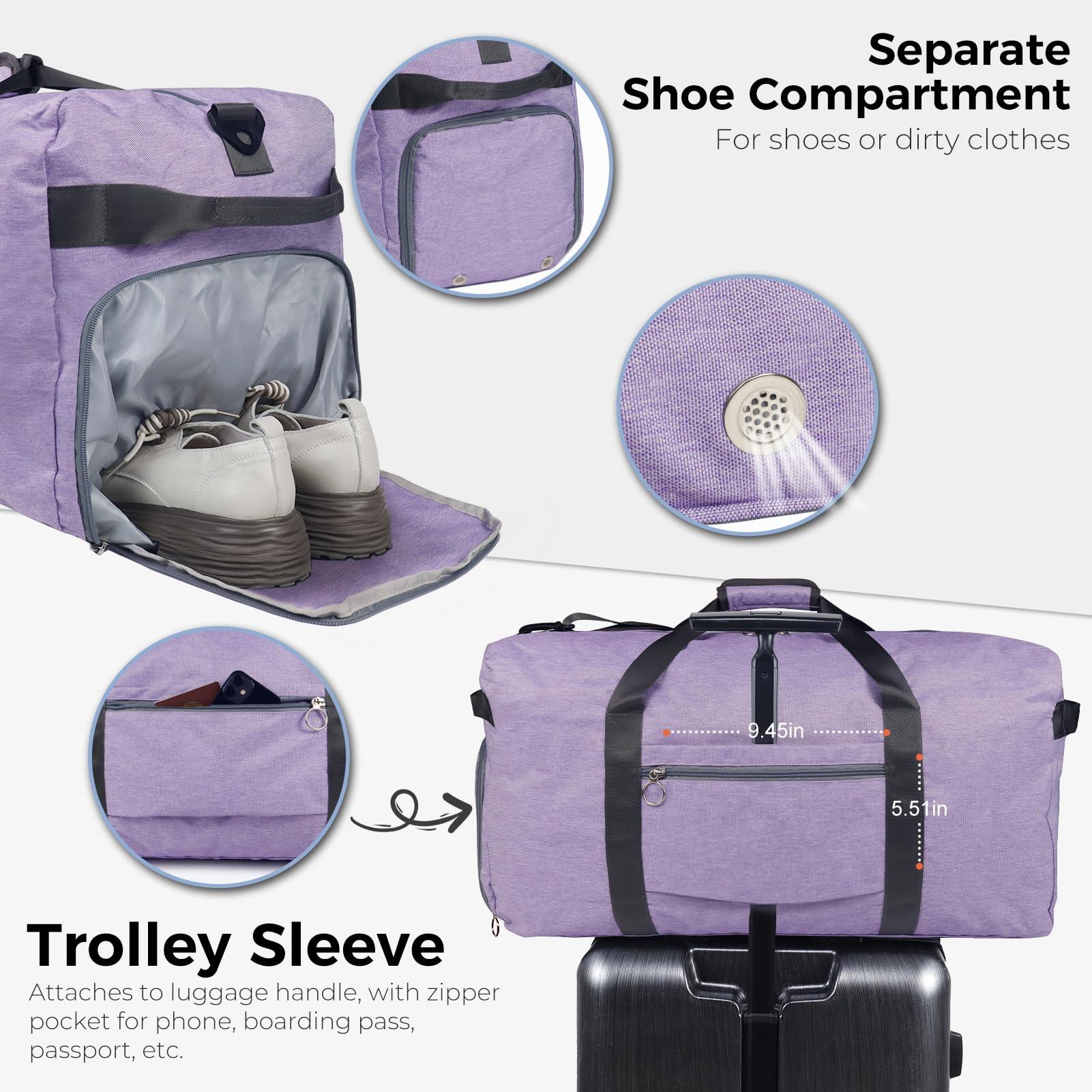 Fmeida 65L Unisex Adult Travel Duffel Bag, Large Gym Bag with Shoe Compartment and Shoulder Strap, Waterproof Duffel Bag Sports Bag, Black, Duffel bag with shoe compartment - STREET STYLE