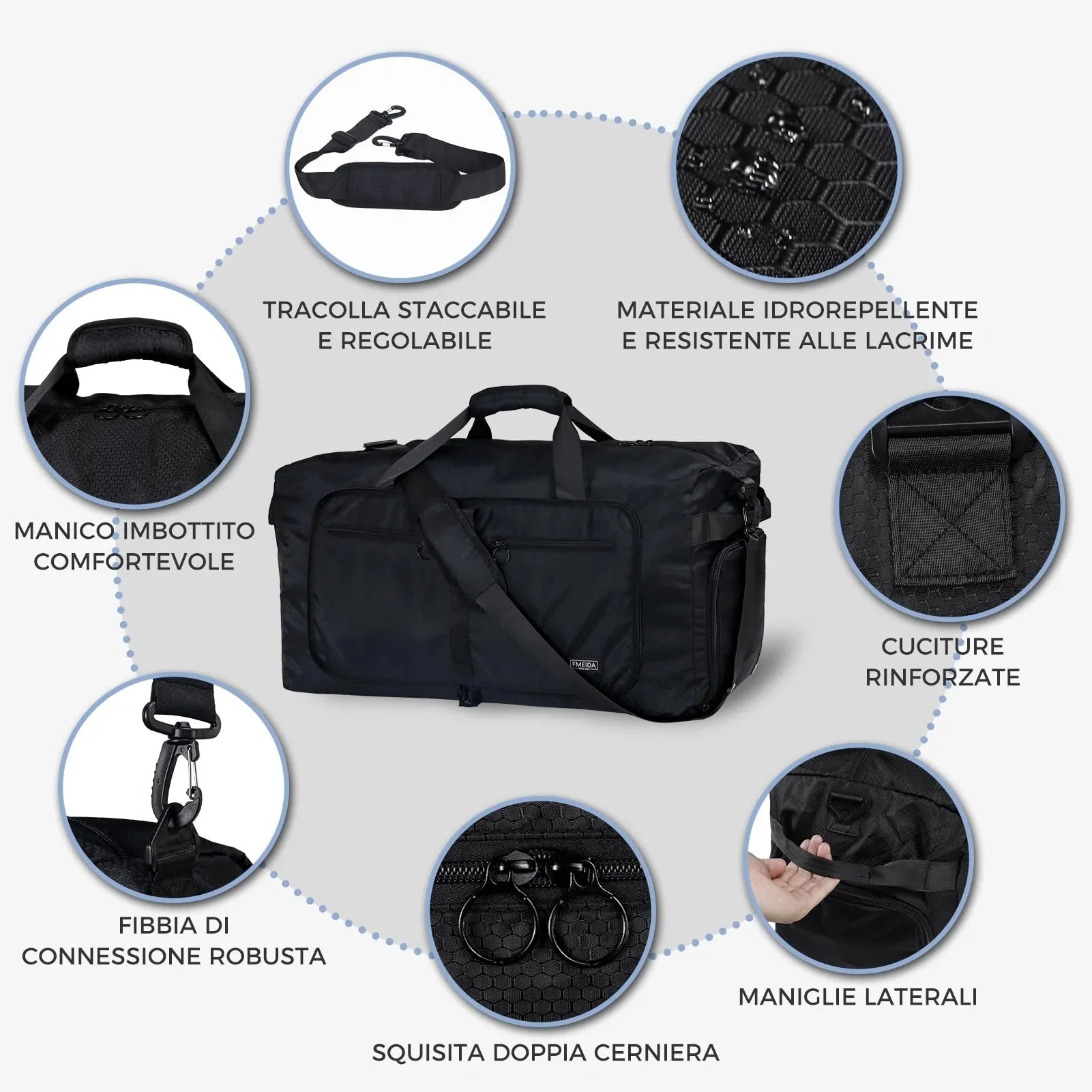 Fmeida 65L Unisex Adult Travel Duffel Bag, Large Gym Bag with Shoe Compartment and Shoulder Strap, Waterproof Duffel Bag Sports Bag, Black, Duffel bag with shoe compartment - STREET STYLE