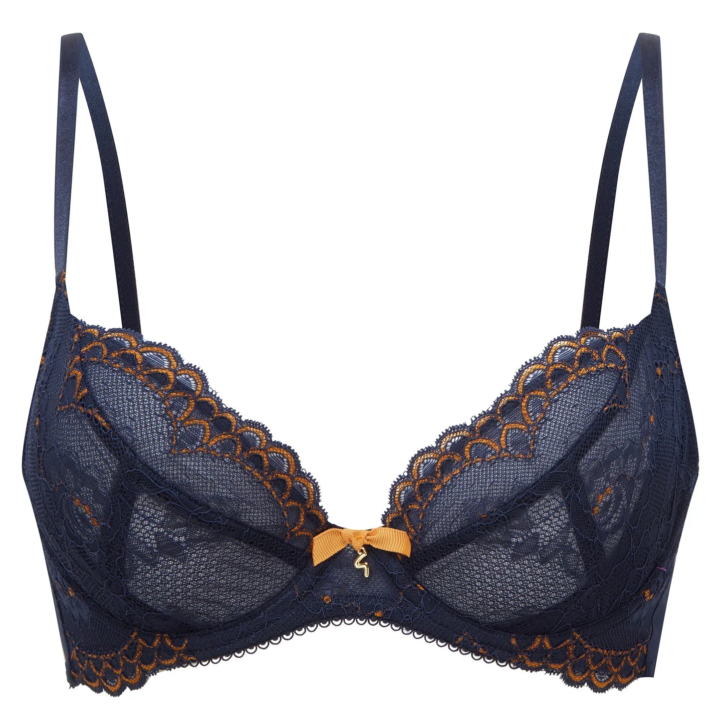 Gossard Superboost Lace Plunge Bra Midnight Blue Gold - STREET STYLE
