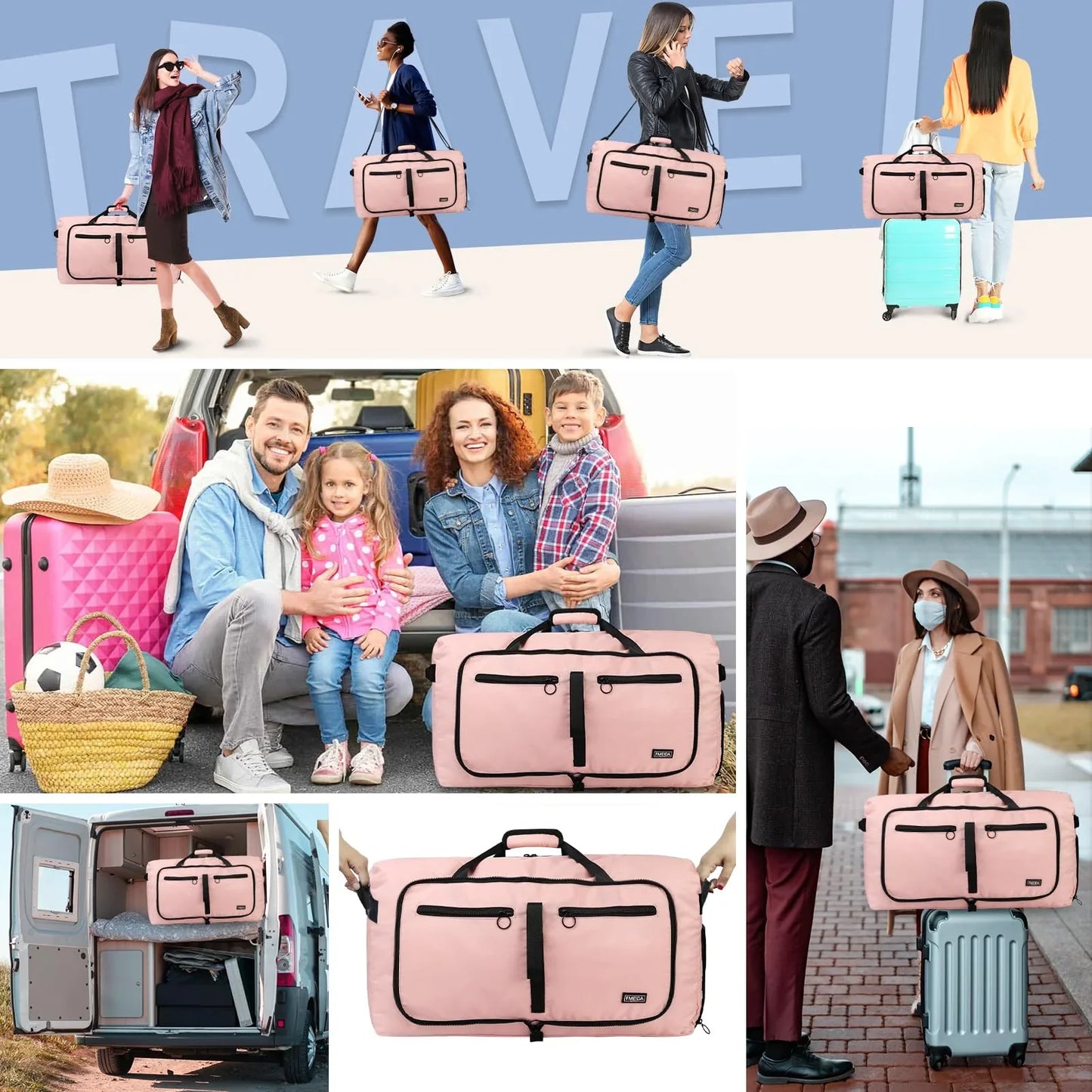 Fmeida 65L Unisex Adult Travel Duffel Bag, Large Gym Bag with Shoe Compartment and Shoulder Strap, Waterproof Duffel Bag Sports Bag, Black, Duffel bag with shoe compartment - STREET STYLE