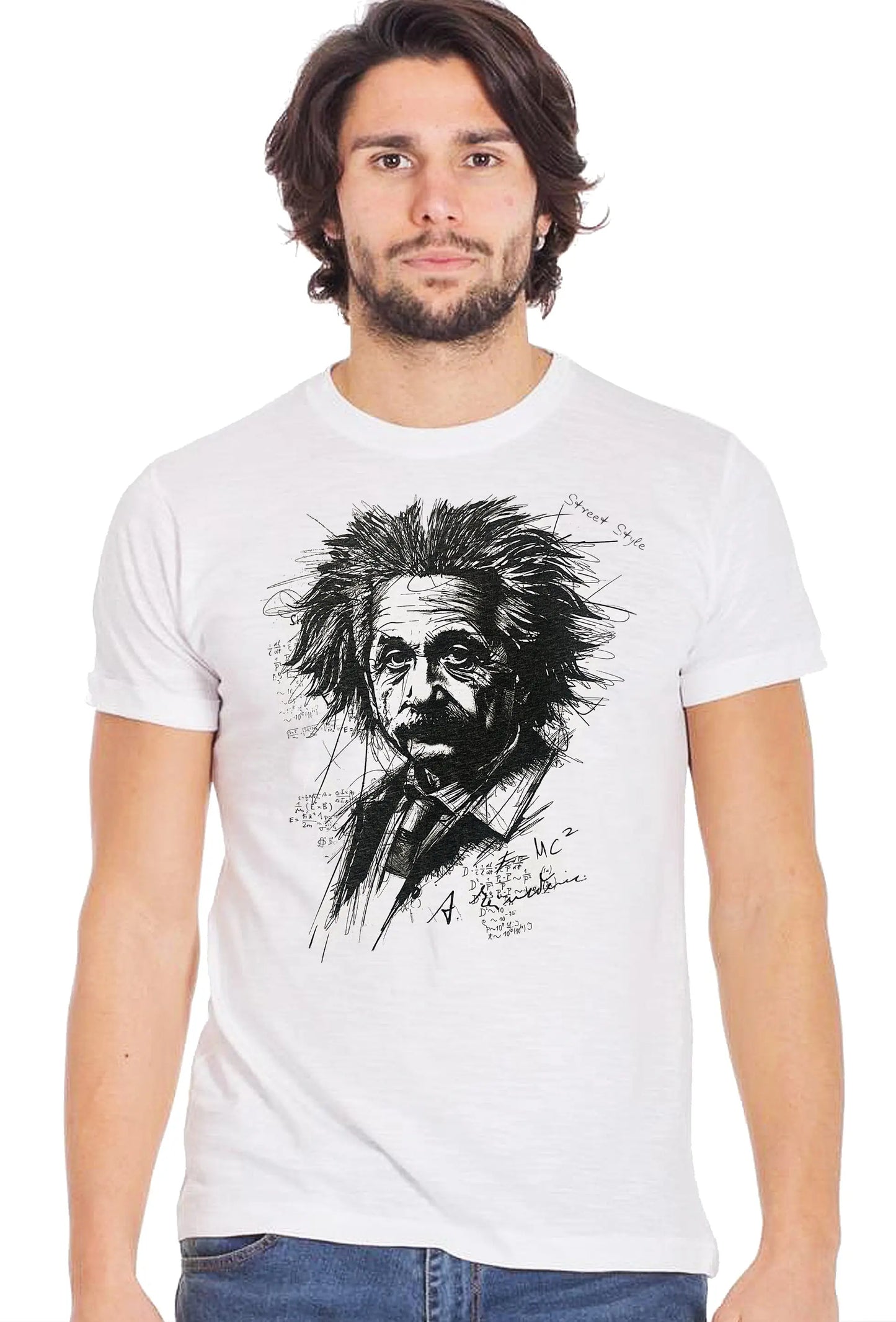 Albert Einstein Genio Stile Grafico 18-84-4 Urban Slub Men Uomo 100% Cotone Fiammato BS STREET STYLE